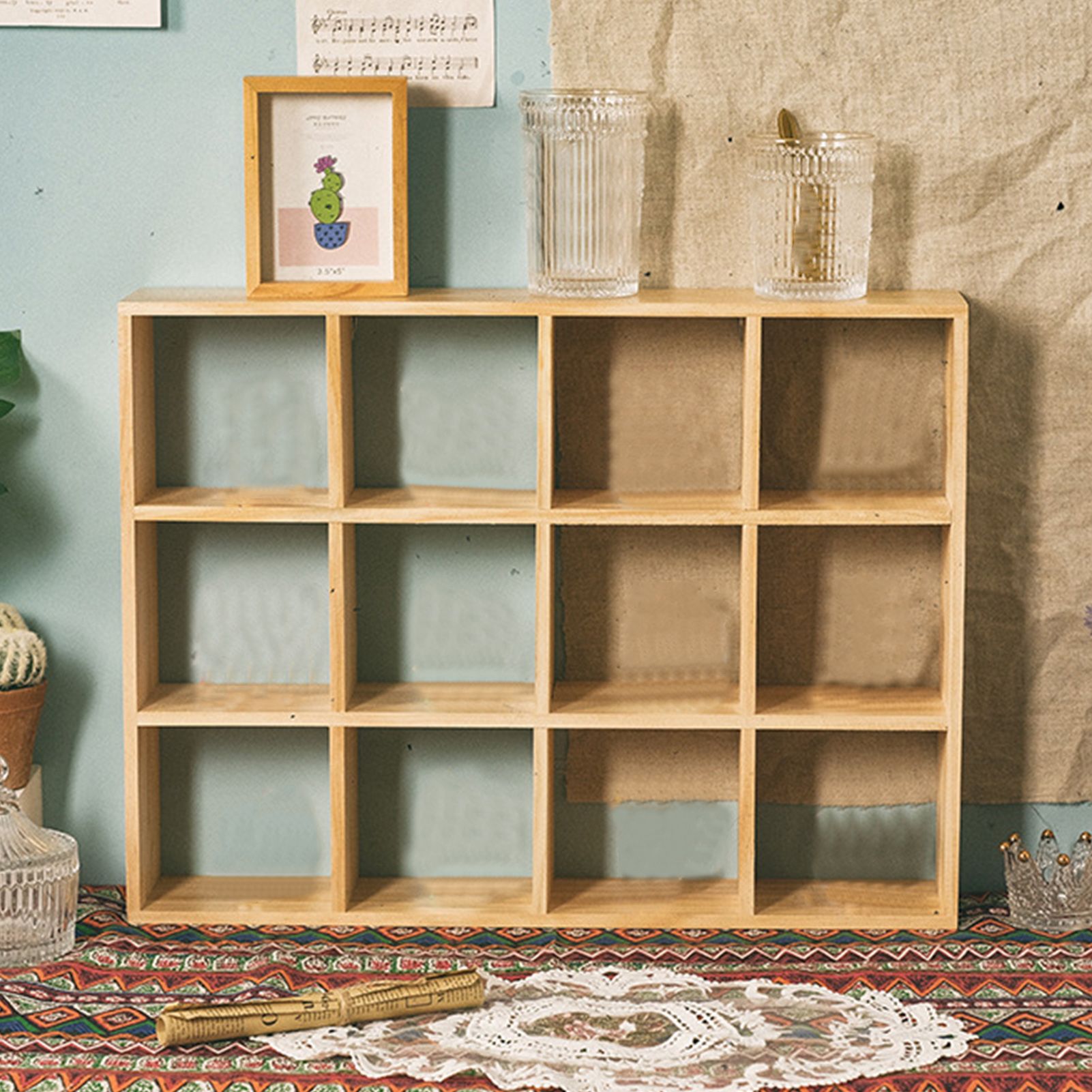 12 Grids Action Figure Wooden Storage Shelf Figure Wood Shadow Box Shelf Organizer for Bedroom Living Room Study Without Back Plate - Image 6