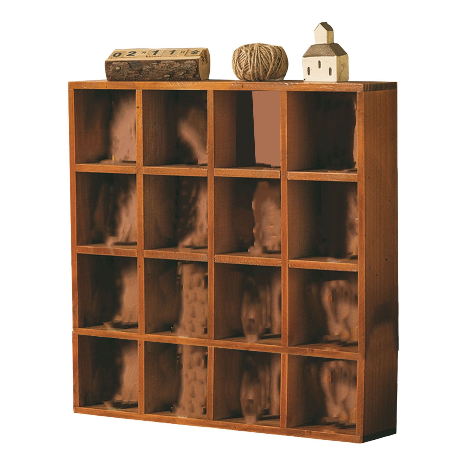 Wall Mounted Figures Display Shelves Rack Retro Wooden Figures Display Case for Home Bedroom 16 Grids - Image 1