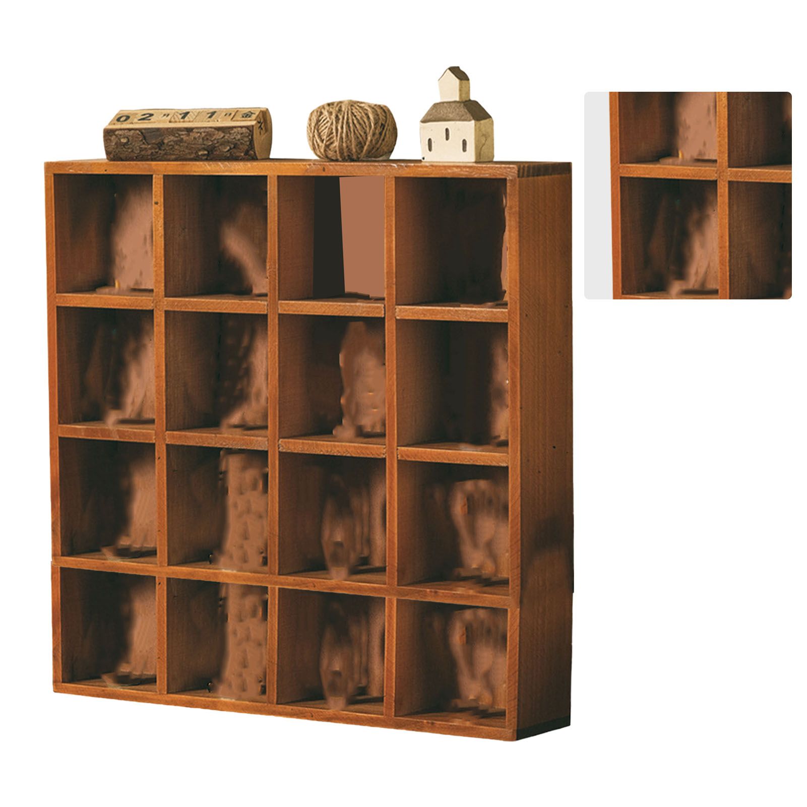 Wall Mounted Figures Display Shelves Rack Retro Wooden Figures Display Case for Home Bedroom 16 Grids - Image 2