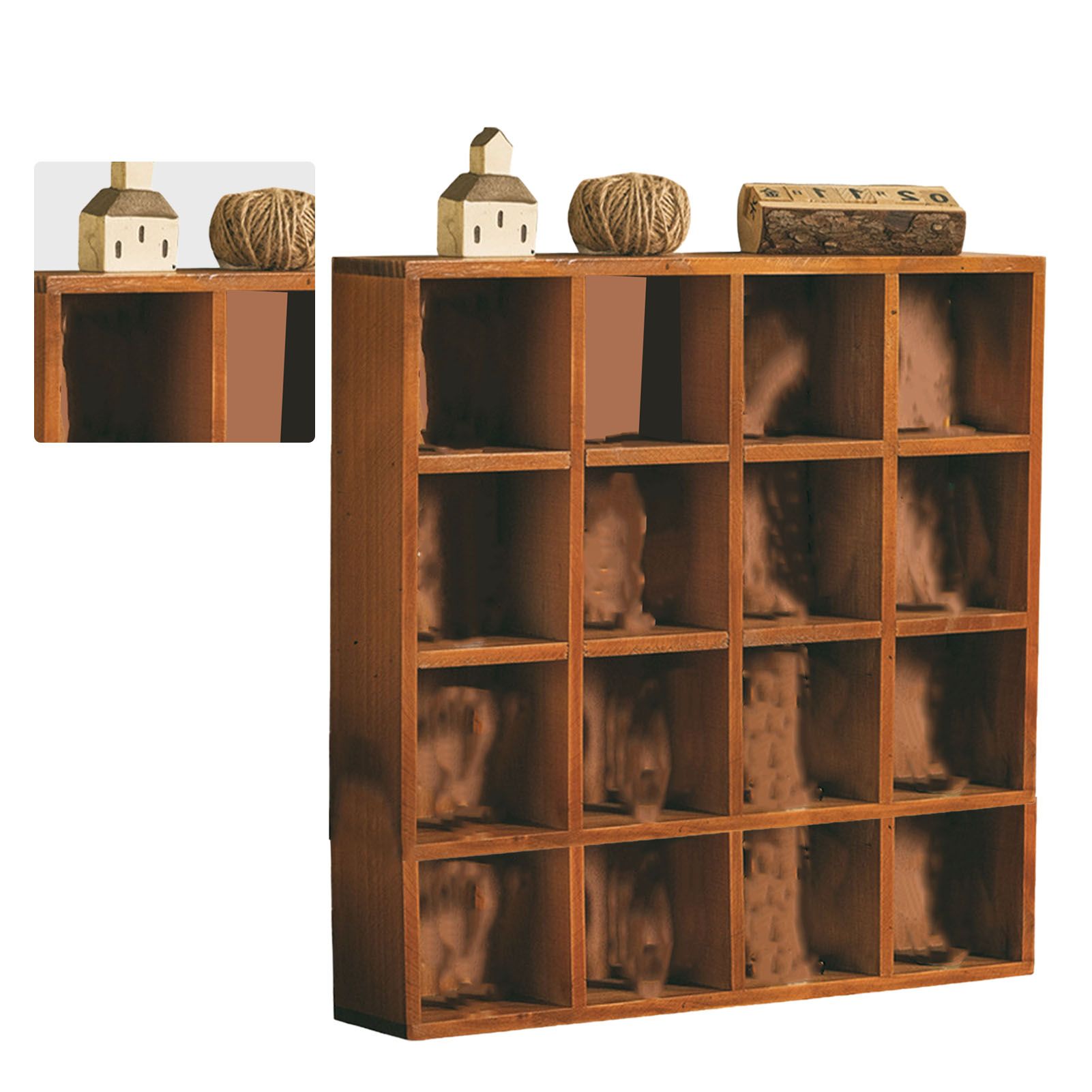 Wall Mounted Figures Display Shelves Rack Retro Wooden Figures Display Case for Home Bedroom 16 Grids - Image 4