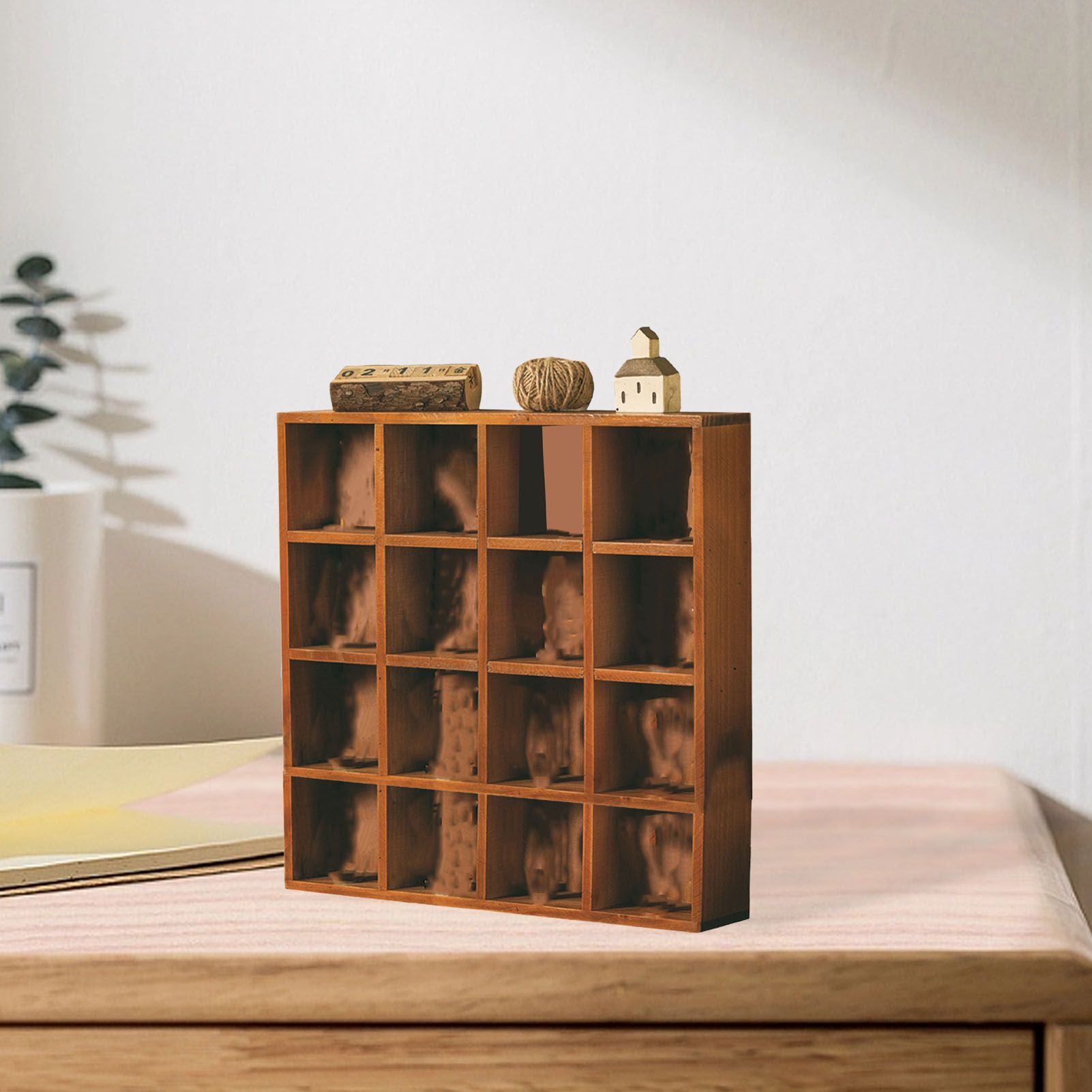 Wall Mounted Figures Display Shelves Rack Retro Wooden Figures Display Case for Home Bedroom 16 Grids - Image 5