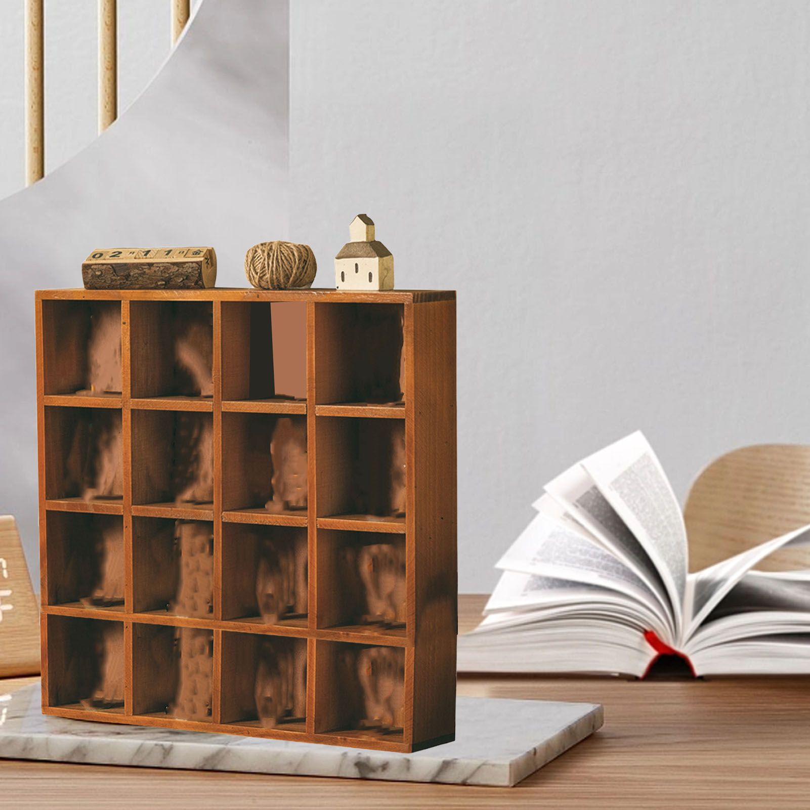 Wall Mounted Figures Display Shelves Rack Retro Wooden Figures Display Case for Home Bedroom 16 Grids - Image 6