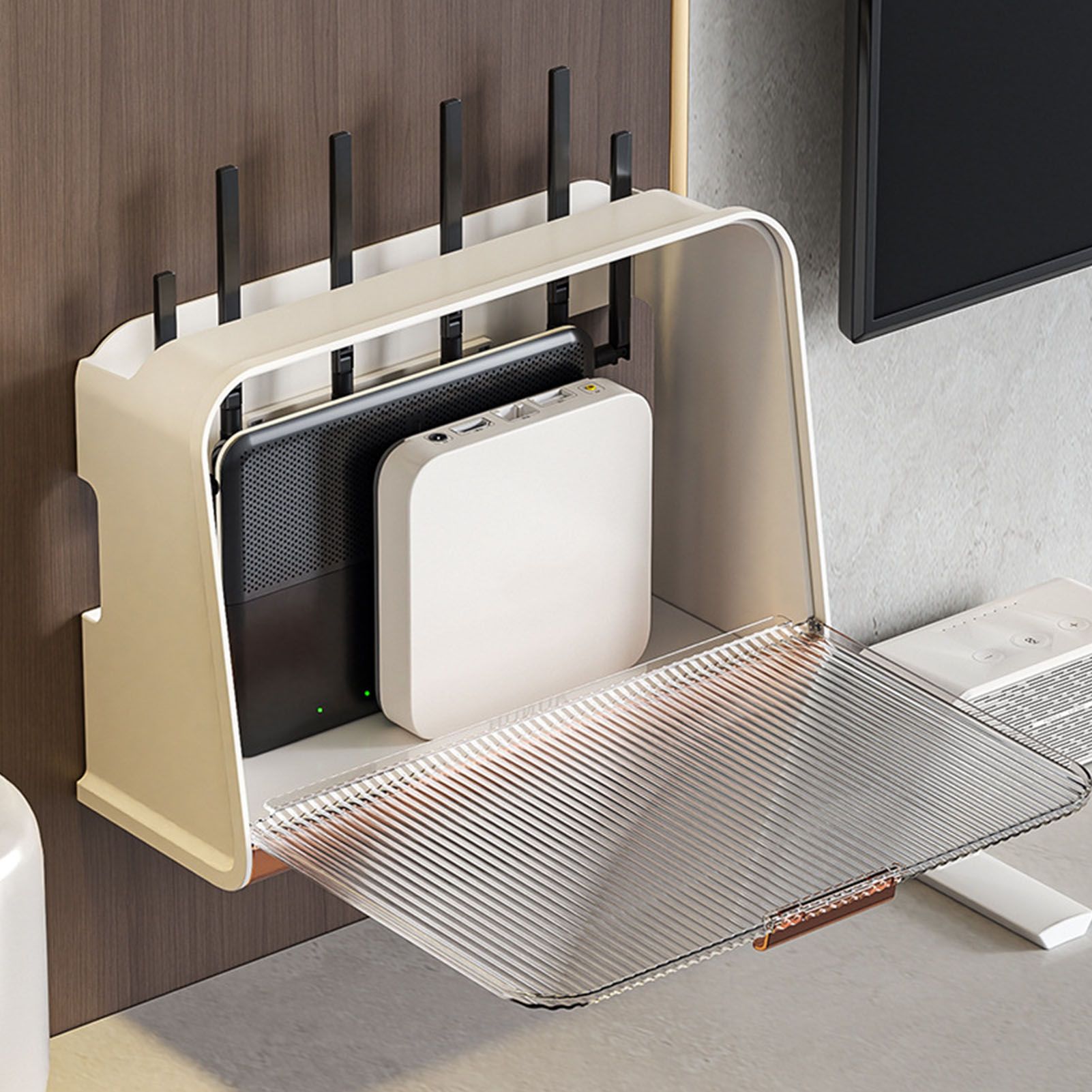 Wall Mounted WIFI Router Storage Box Great Capacity Power Strip Power Socket Cable Storage Case for Home Beige Large Size 30x12x22cm/11.8x4.7x8.7in - Image 6
