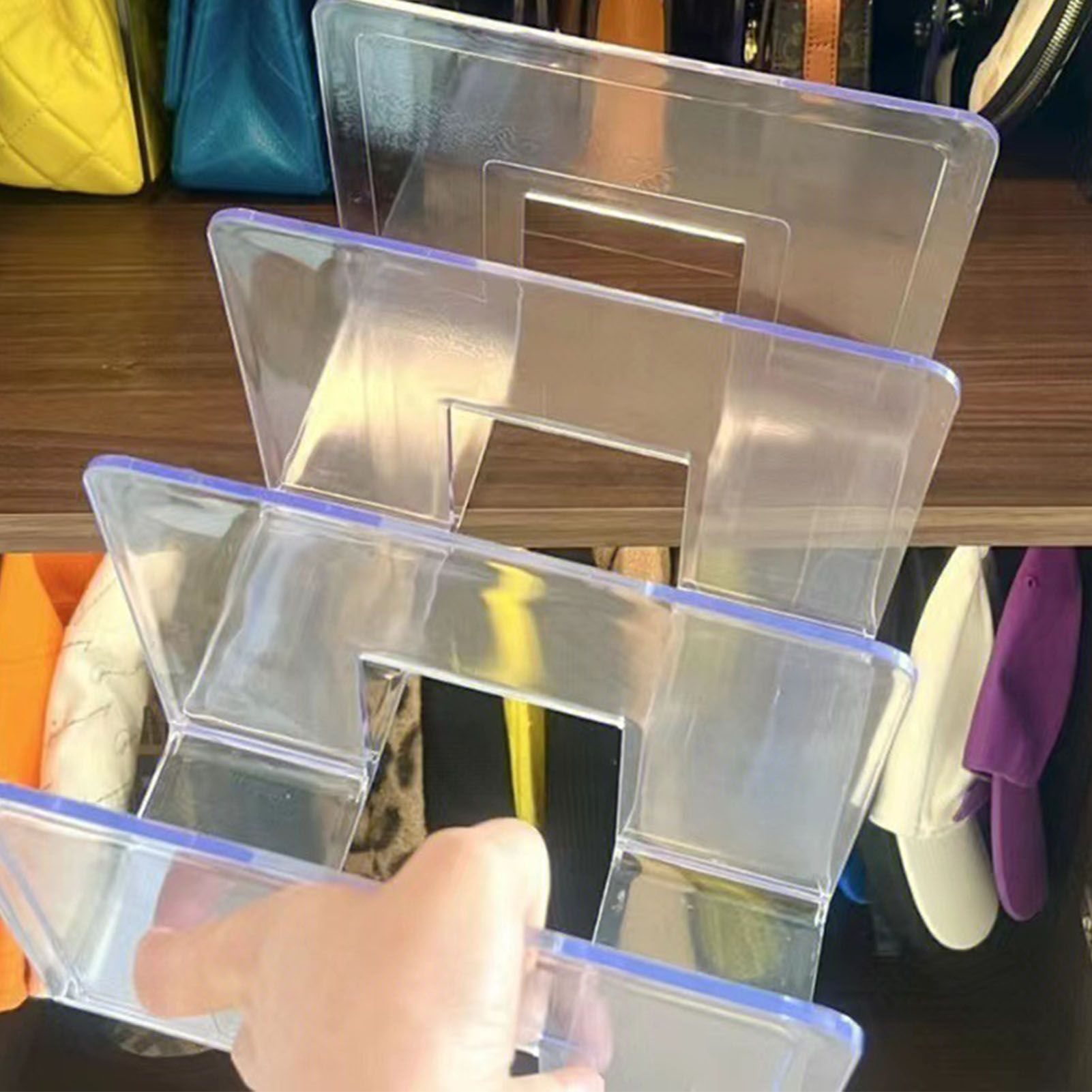 Handbag Organizer Household Transparent Bag Storage Rack Bed Room PC Mini Purse Shelf 3 Section - Image 7