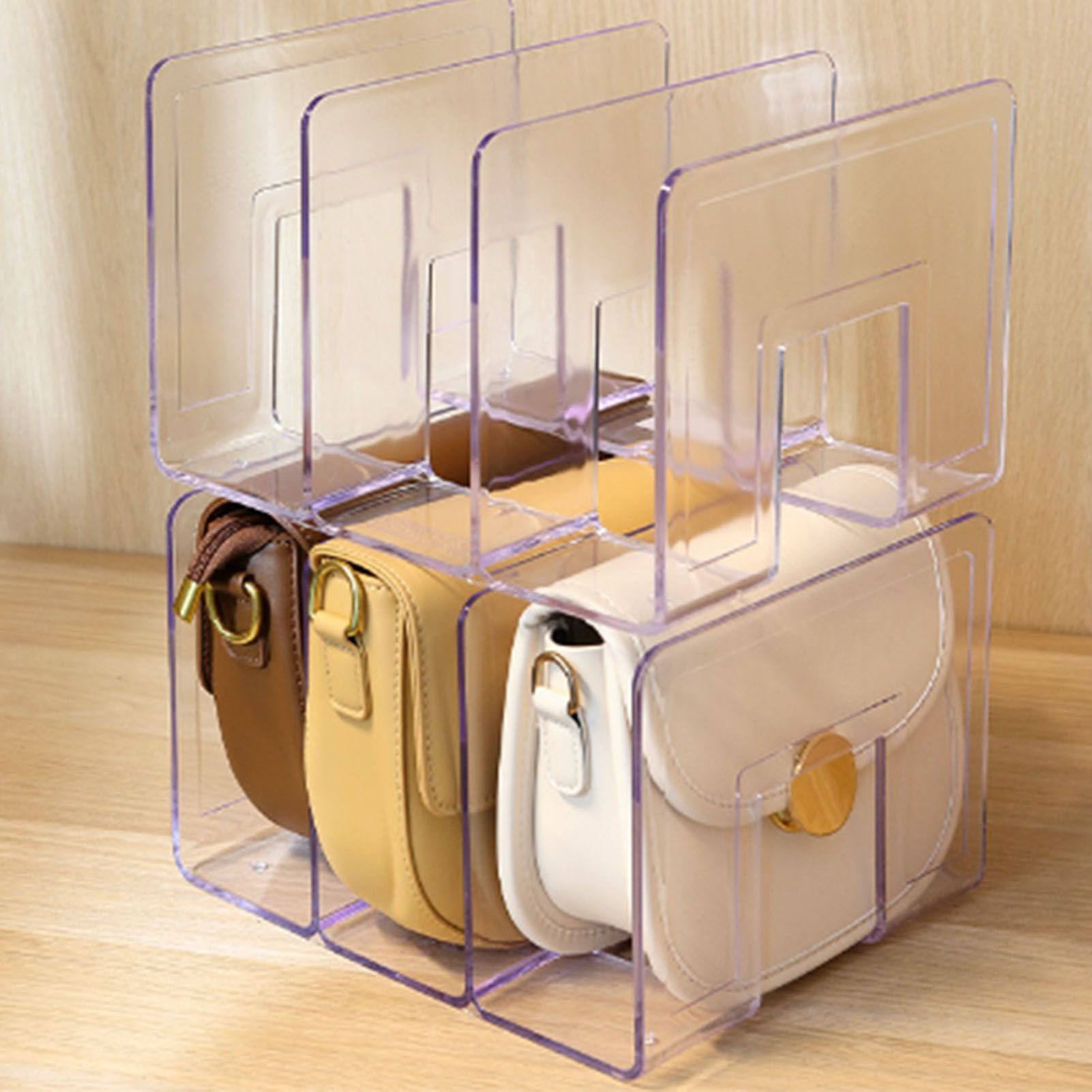 Handbag Organizer Household Transparent Bag Storage Rack Bed Room PC Mini Purse Shelf 3 Section - Image 8