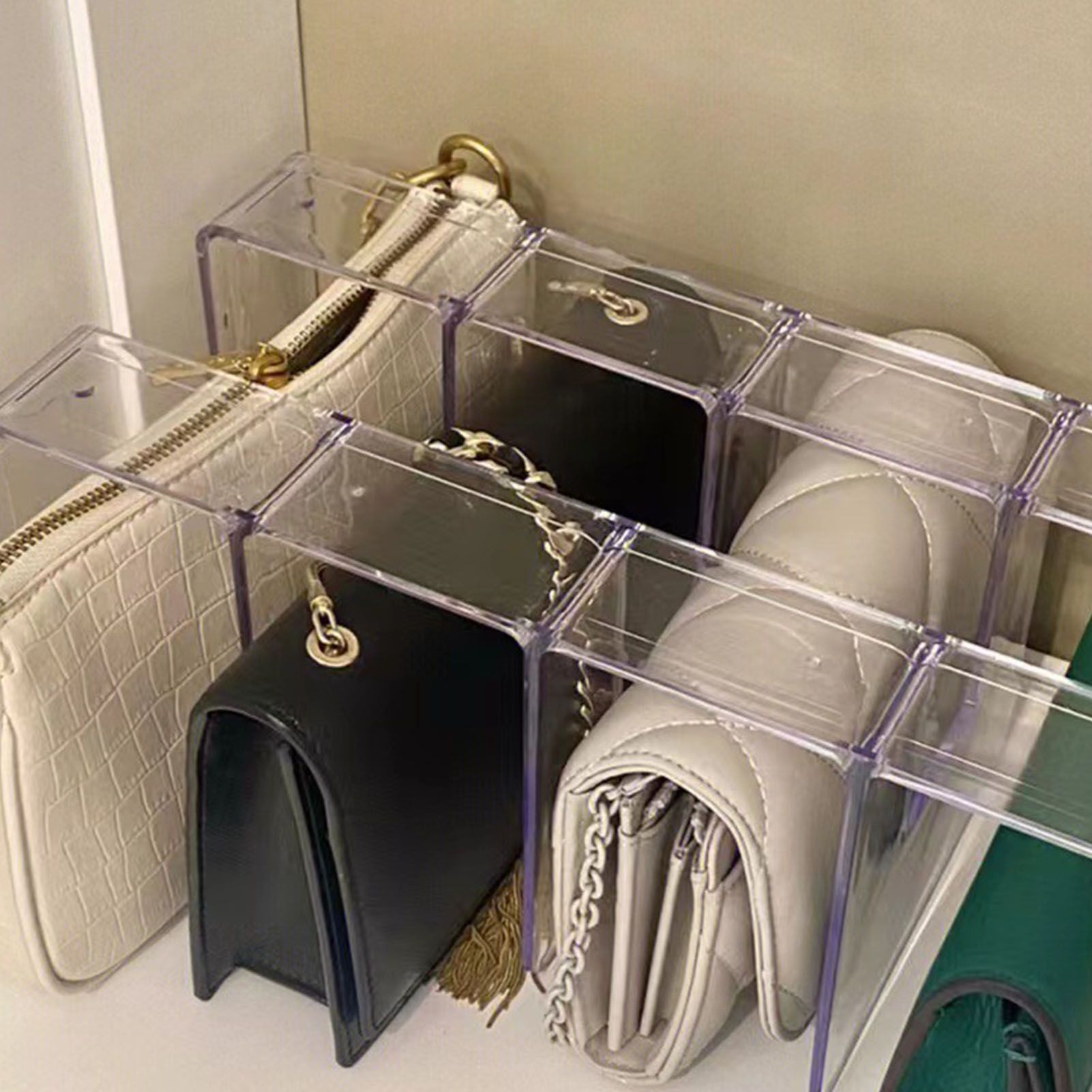 Handbag Organizer Household Transparent Bag Storage Rack Bed Room PC Mini Purse Shelf 4 Section - Image 6