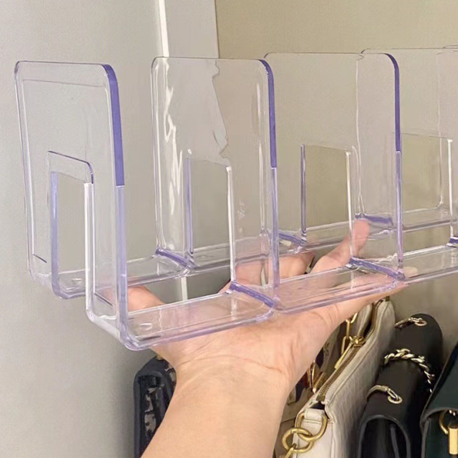 Handbag Organizer Household Transparent Bag Storage Rack Bed Room PC Mini Purse Shelf 4 Section - Image 8