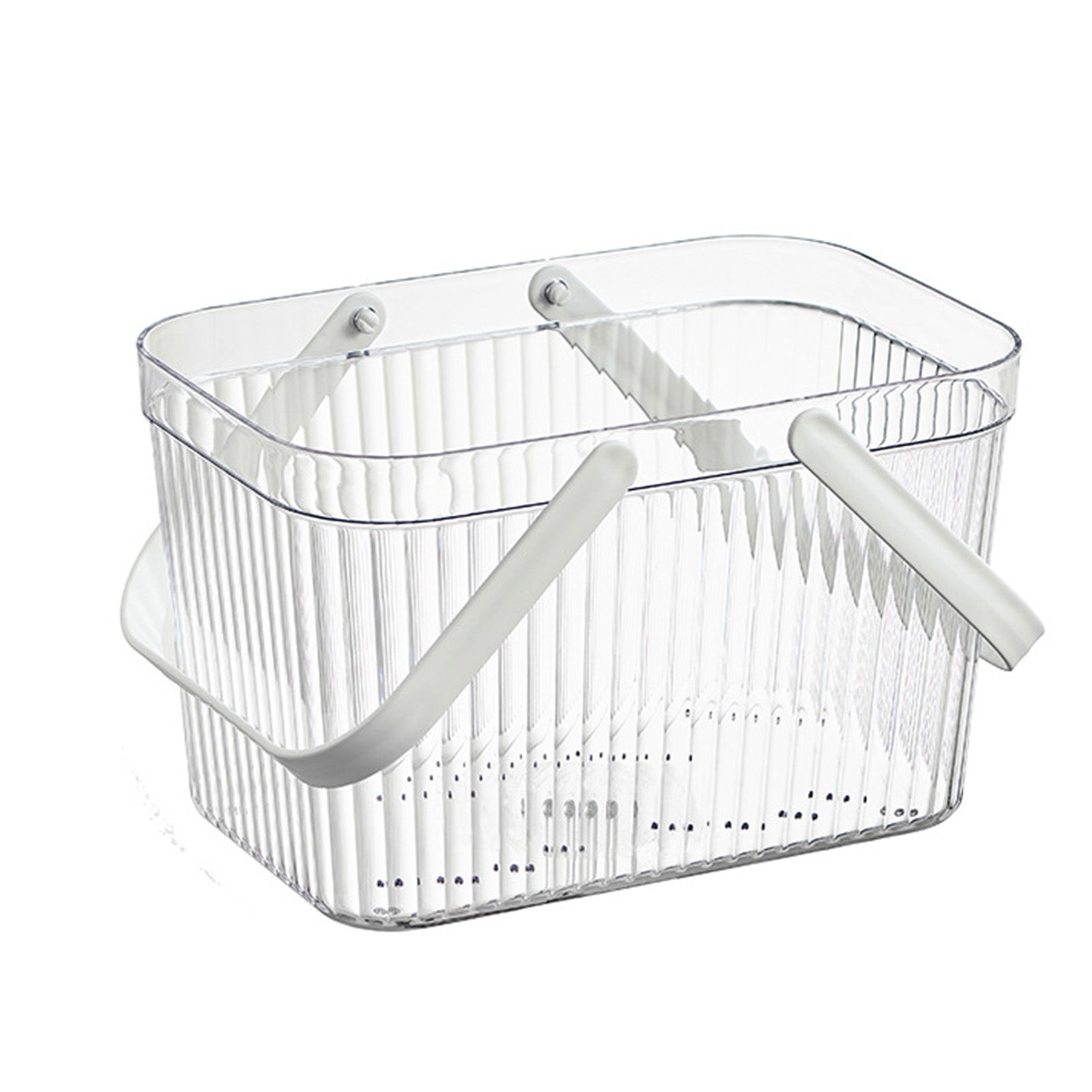 Bath Organizer Basket Stylish Clear Stripe Large Capacity Shower Storage Organizer with Handle for Bathroom White - Image 1