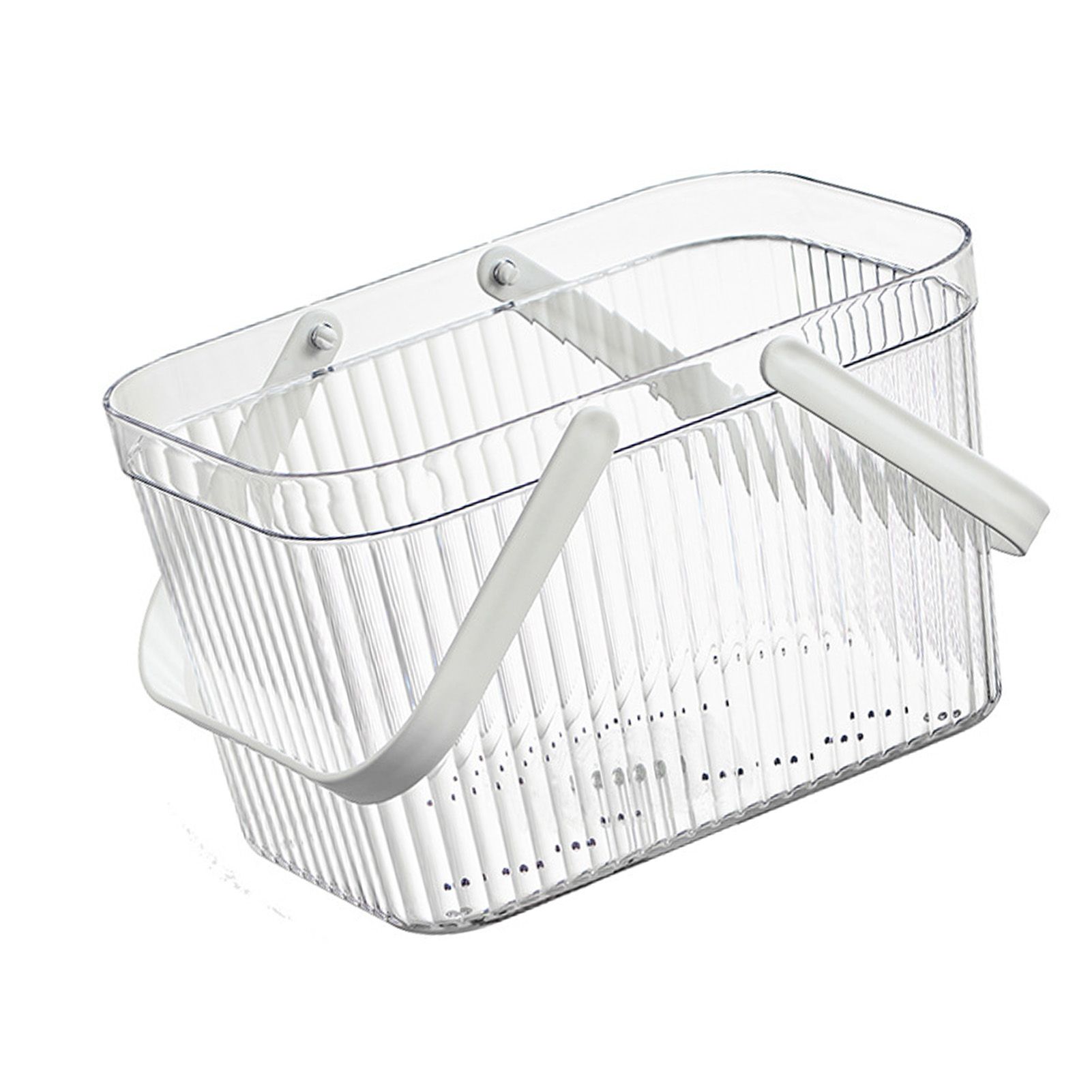 Bath Organizer Basket Stylish Clear Stripe Large Capacity Shower Storage Organizer with Handle for Bathroom White - Image 2