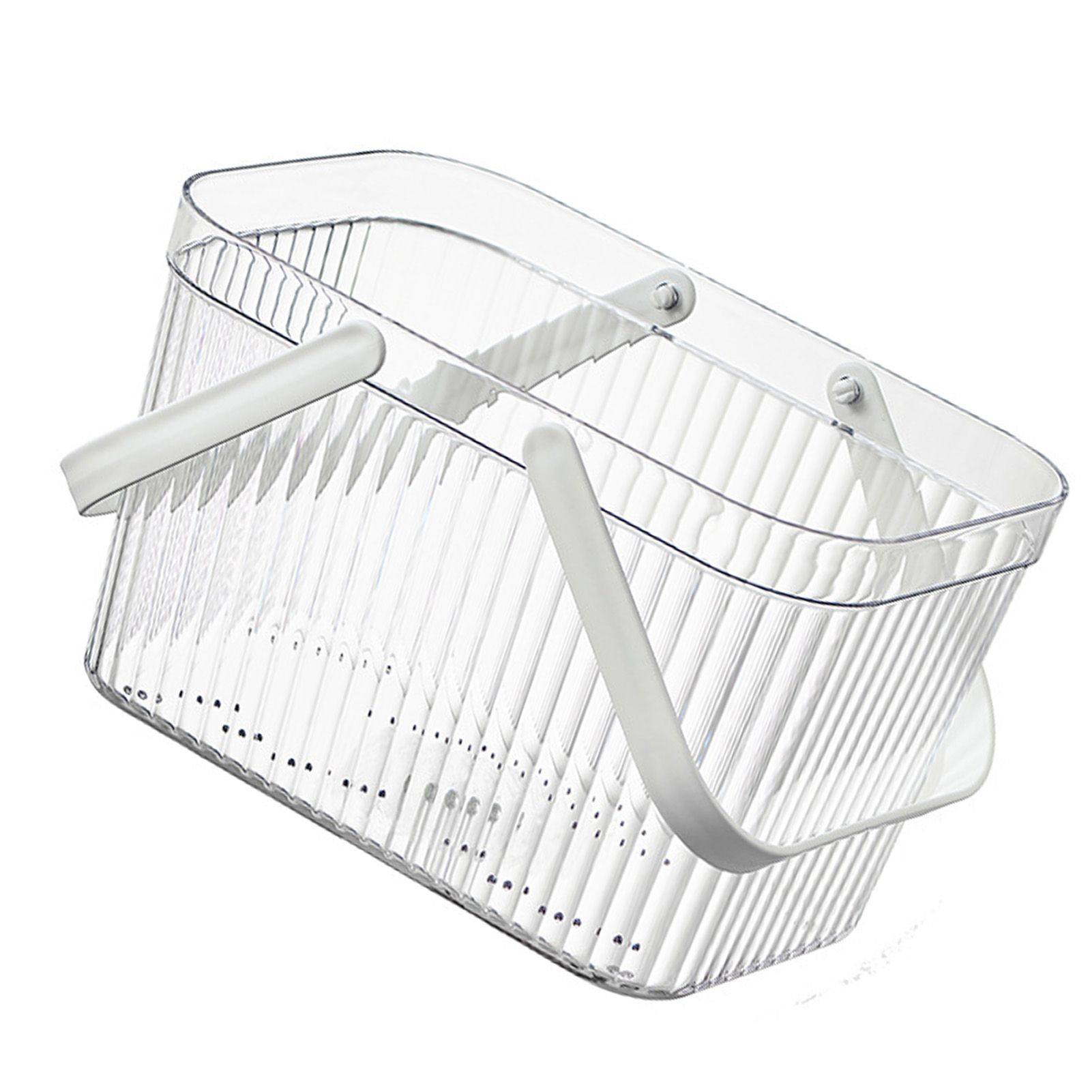 Bath Organizer Basket Stylish Clear Stripe Large Capacity Shower Storage Organizer with Handle for Bathroom White - Image 3