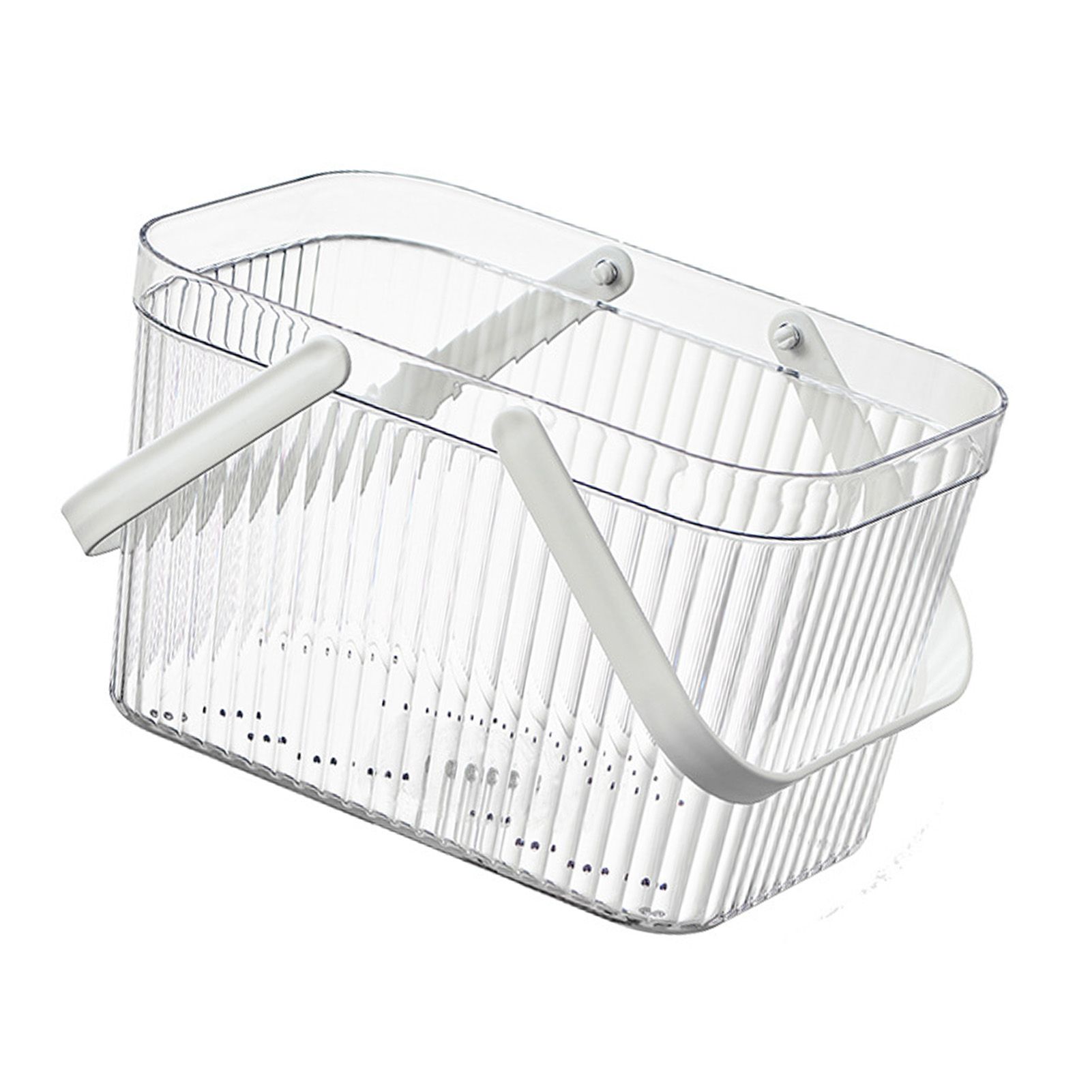 Bath Organizer Basket Stylish Clear Stripe Large Capacity Shower Storage Organizer with Handle for Bathroom White - Image 4