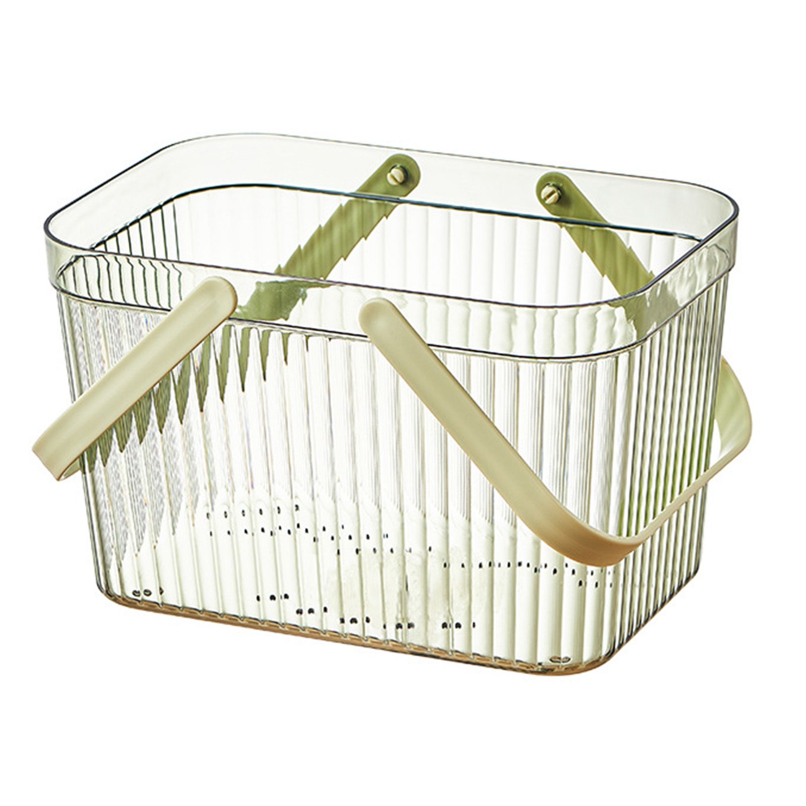 Bath Organizer Basket Stylish Clear Stripe Large Capacity Shower Storage Organizer with Handle for Bathroom Green - Image 1