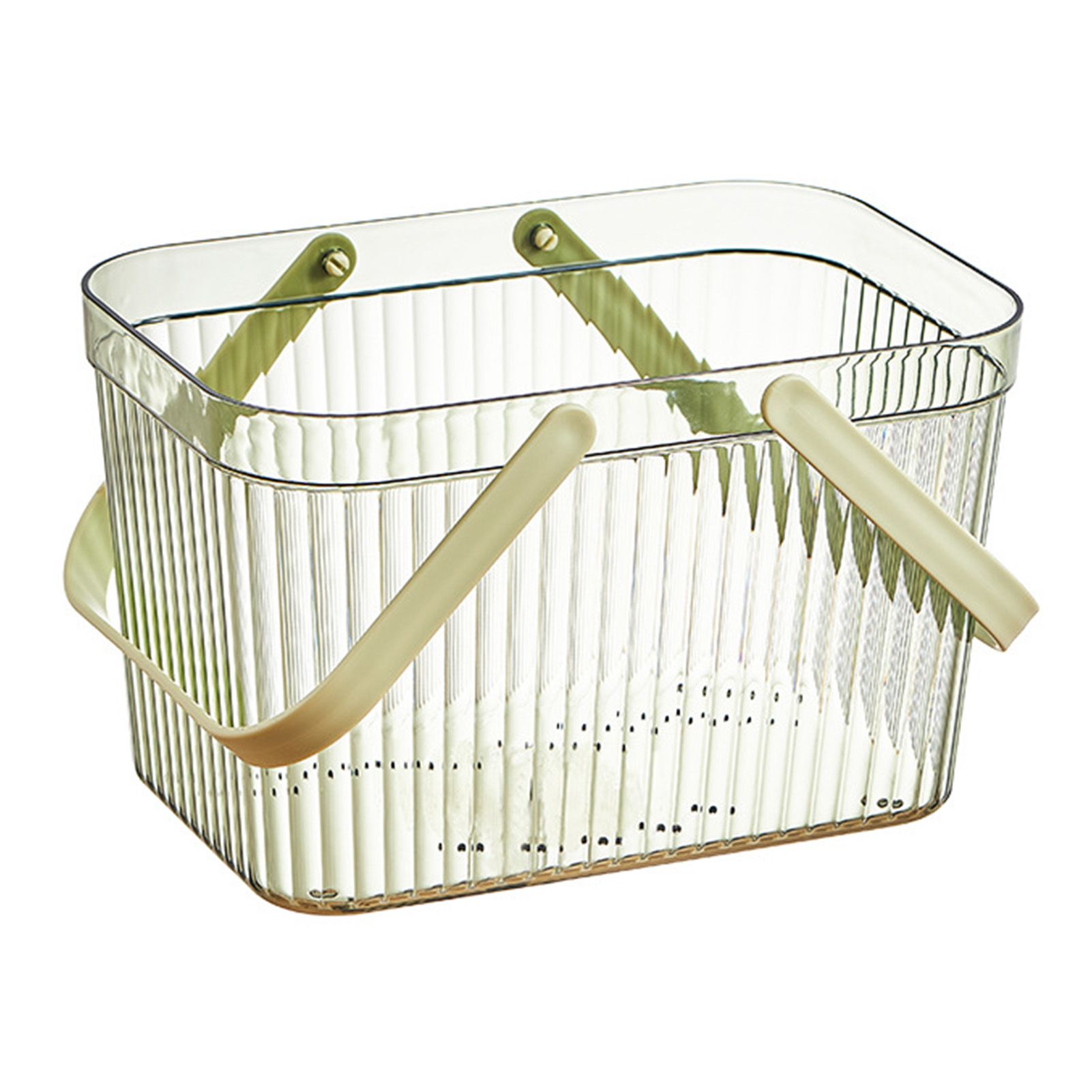Bath Organizer Basket Stylish Clear Stripe Large Capacity Shower Storage Organizer with Handle for Bathroom Green - Image 2