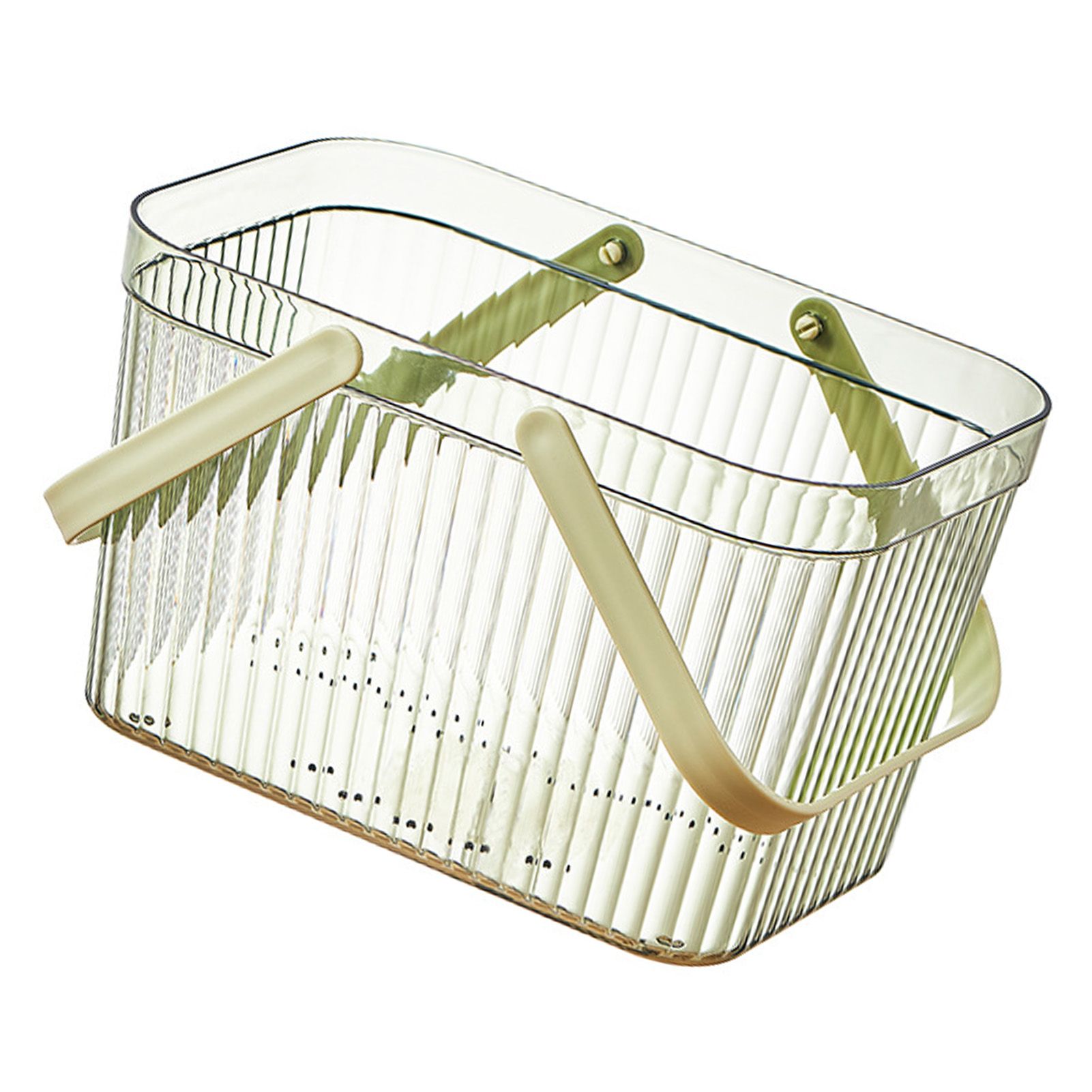 Bath Organizer Basket Stylish Clear Stripe Large Capacity Shower Storage Organizer with Handle for Bathroom Green - Image 3