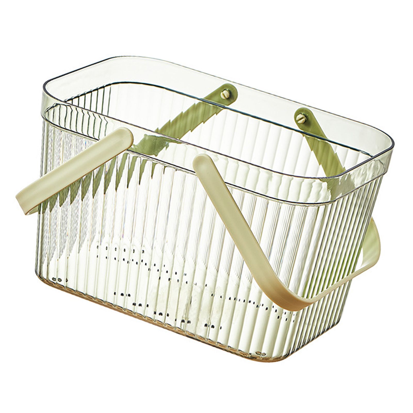 Bath Organizer Basket Stylish Clear Stripe Large Capacity Shower Storage Organizer with Handle for Bathroom Green - Image 4