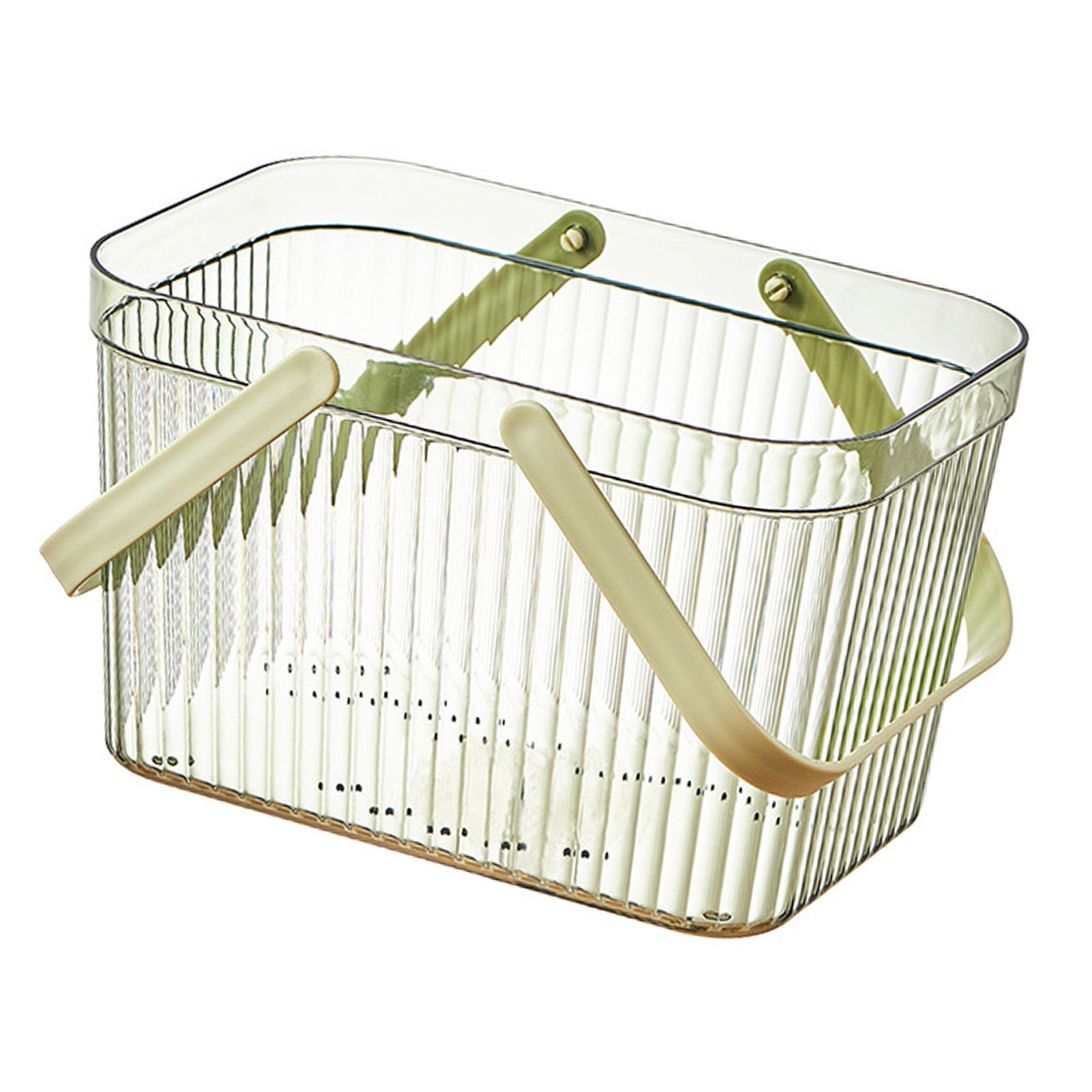 Bath Organizer Basket Stylish Clear Stripe Large Capacity Shower Storage Organizer with Handle for Bathroom Green - Image 5