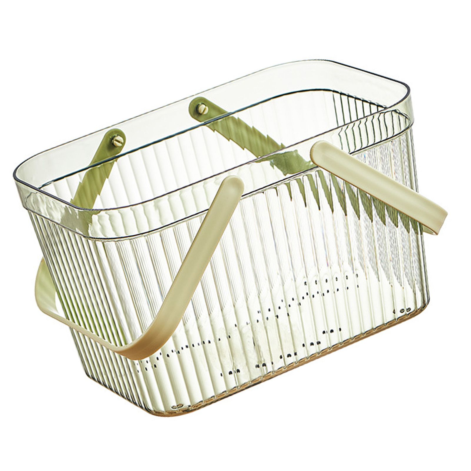 Bath Organizer Basket Stylish Clear Stripe Large Capacity Shower Storage Organizer with Handle for Bathroom Green - Image 6