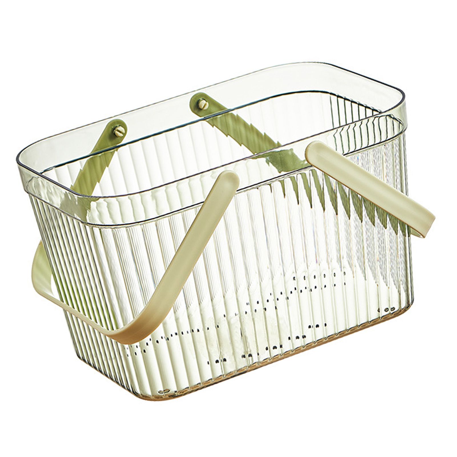 Bath Organizer Basket Stylish Clear Stripe Large Capacity Shower Storage Organizer with Handle for Bathroom Green - Image 7
