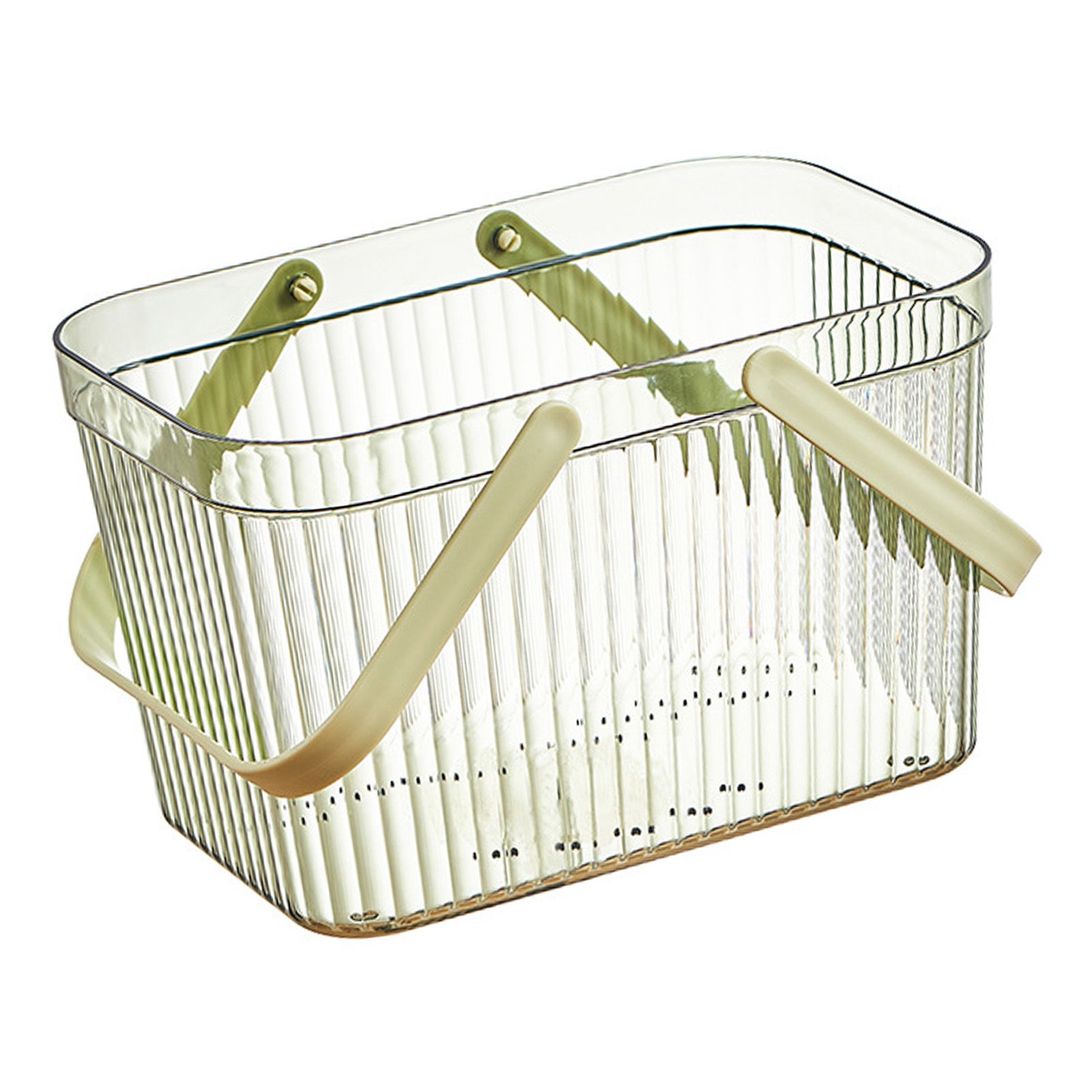 Bath Organizer Basket Stylish Clear Stripe Large Capacity Shower Storage Organizer with Handle for Bathroom Green - Image 8