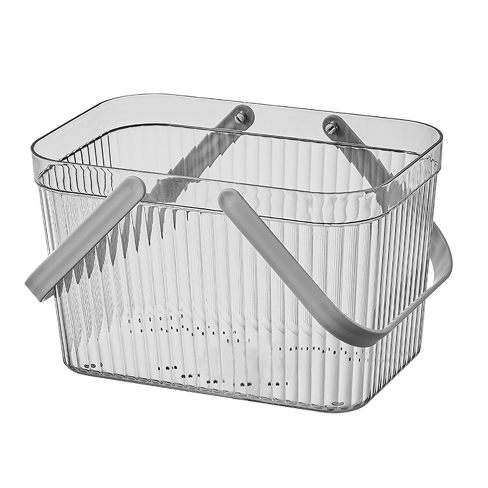 Bath Organizer Basket Stylish Clear Stripe Large Capacity Shower Storage Organizer with Handle for Bathroom Grey - Image 1