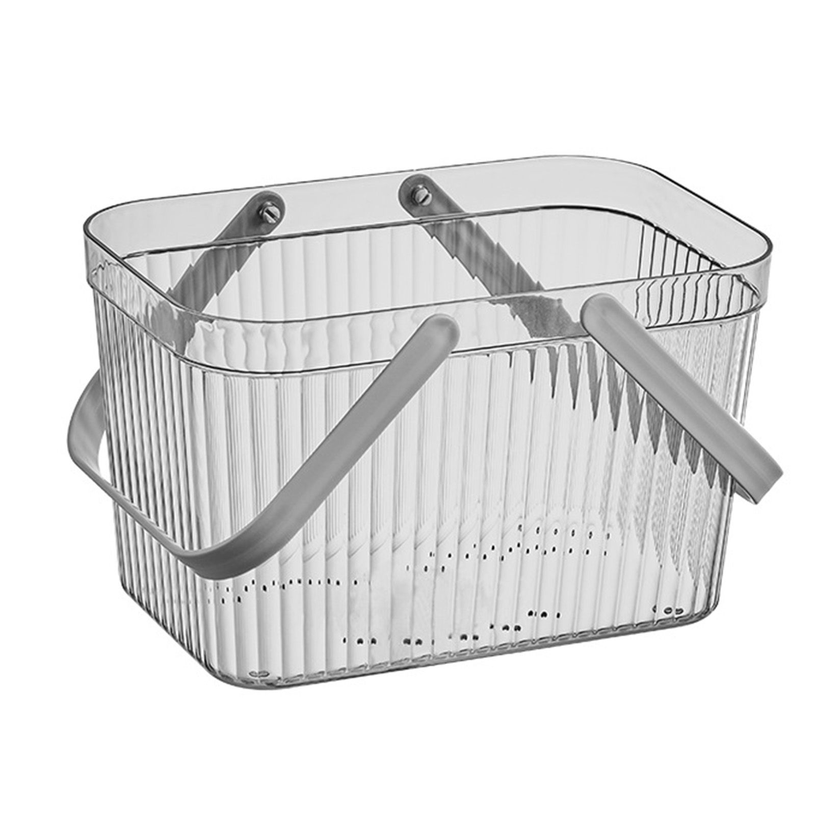 Bath Organizer Basket Stylish Clear Stripe Large Capacity Shower Storage Organizer with Handle for Bathroom Grey - Image 2