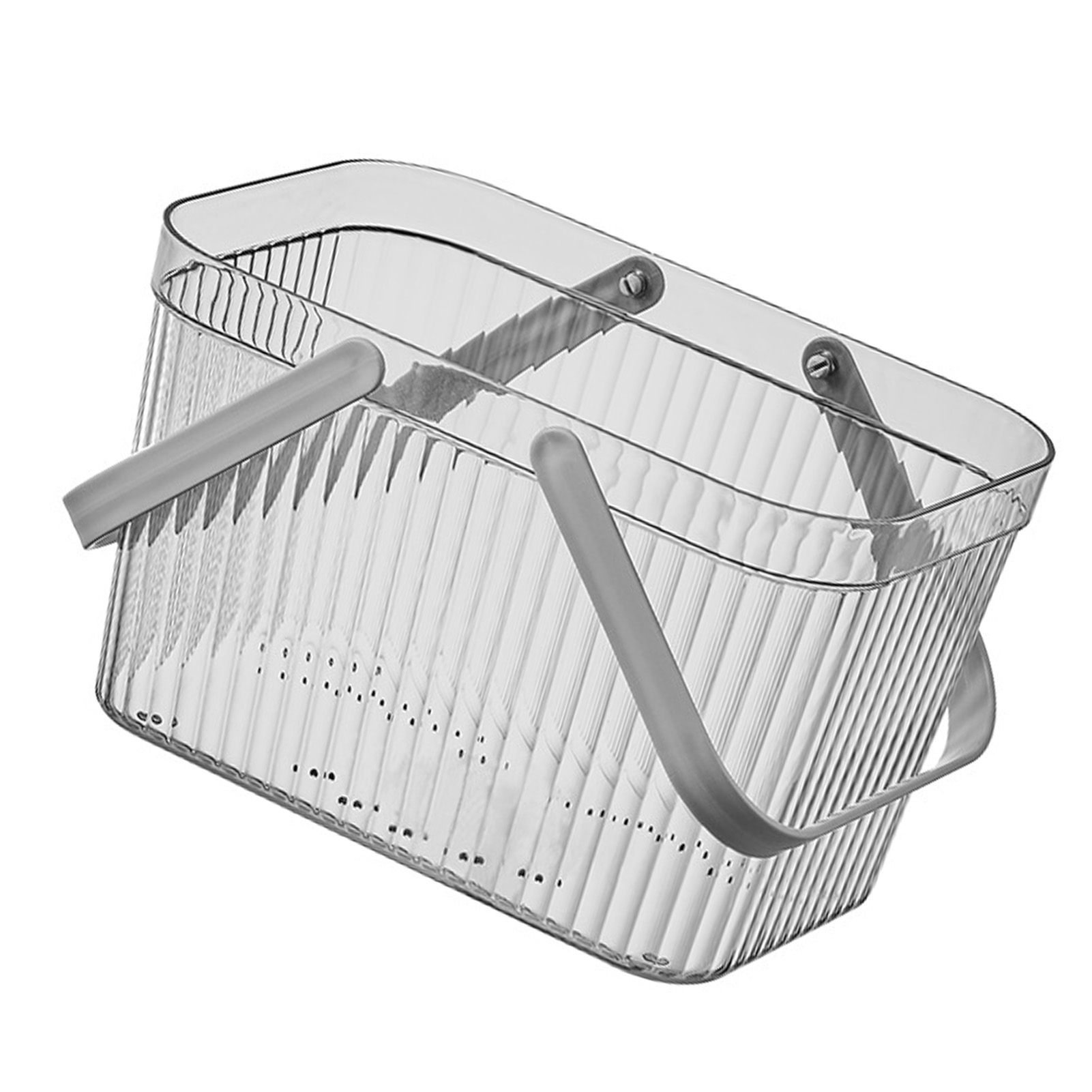 Bath Organizer Basket Stylish Clear Stripe Large Capacity Shower Storage Organizer with Handle for Bathroom Grey - Image 3
