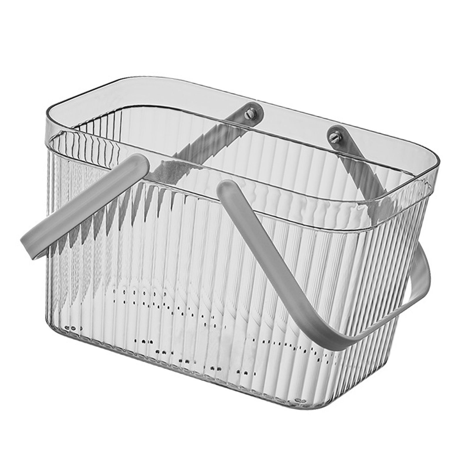 Bath Organizer Basket Stylish Clear Stripe Large Capacity Shower Storage Organizer with Handle for Bathroom Grey - Image 4