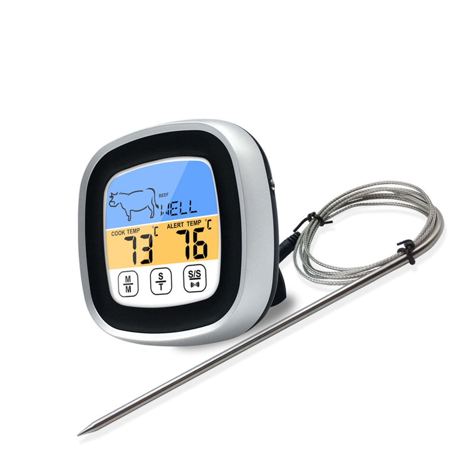 Digital Timer Thermometer Touch Screen Stainless Steel Meat Thermometer for Kitchen BBQ Black - Image 2