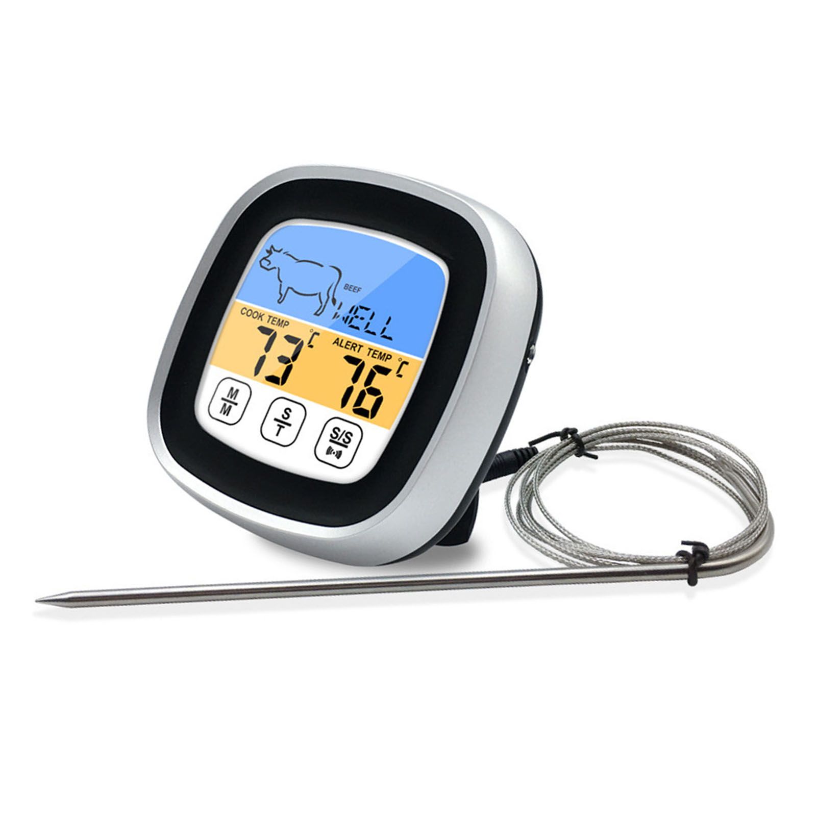 Digital Timer Thermometer Touch Screen Stainless Steel Meat Thermometer for Kitchen BBQ Black - Image 3
