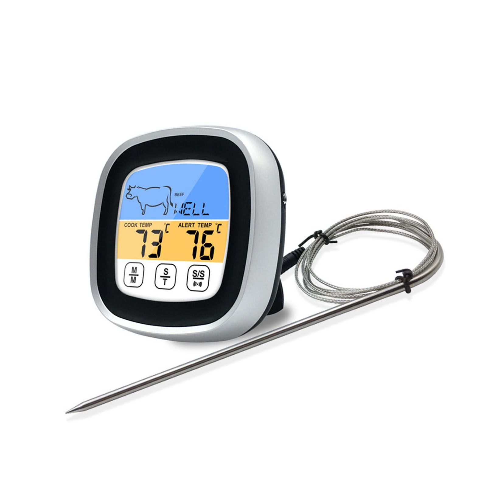 Digital Timer Thermometer Touch Screen Stainless Steel Meat Thermometer for Kitchen BBQ Black - Image 4
