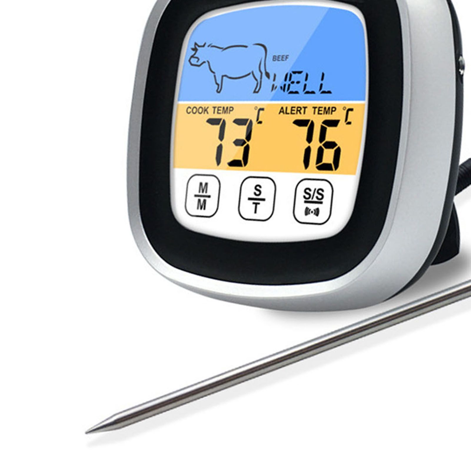 Digital Timer Thermometer Touch Screen Stainless Steel Meat Thermometer for Kitchen BBQ Black - Image 7