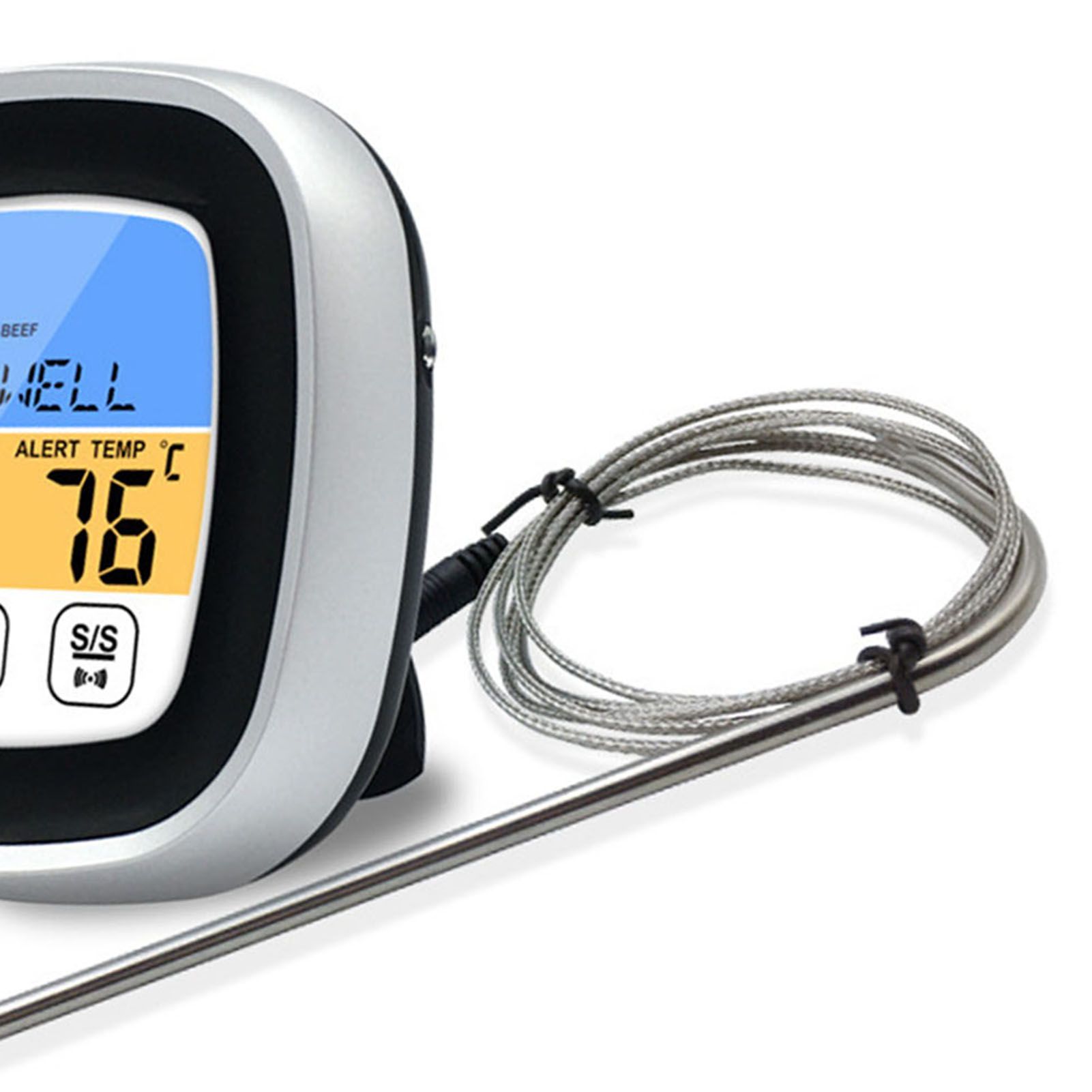 Digital Timer Thermometer Touch Screen Stainless Steel Meat Thermometer for Kitchen BBQ Black - Image 8