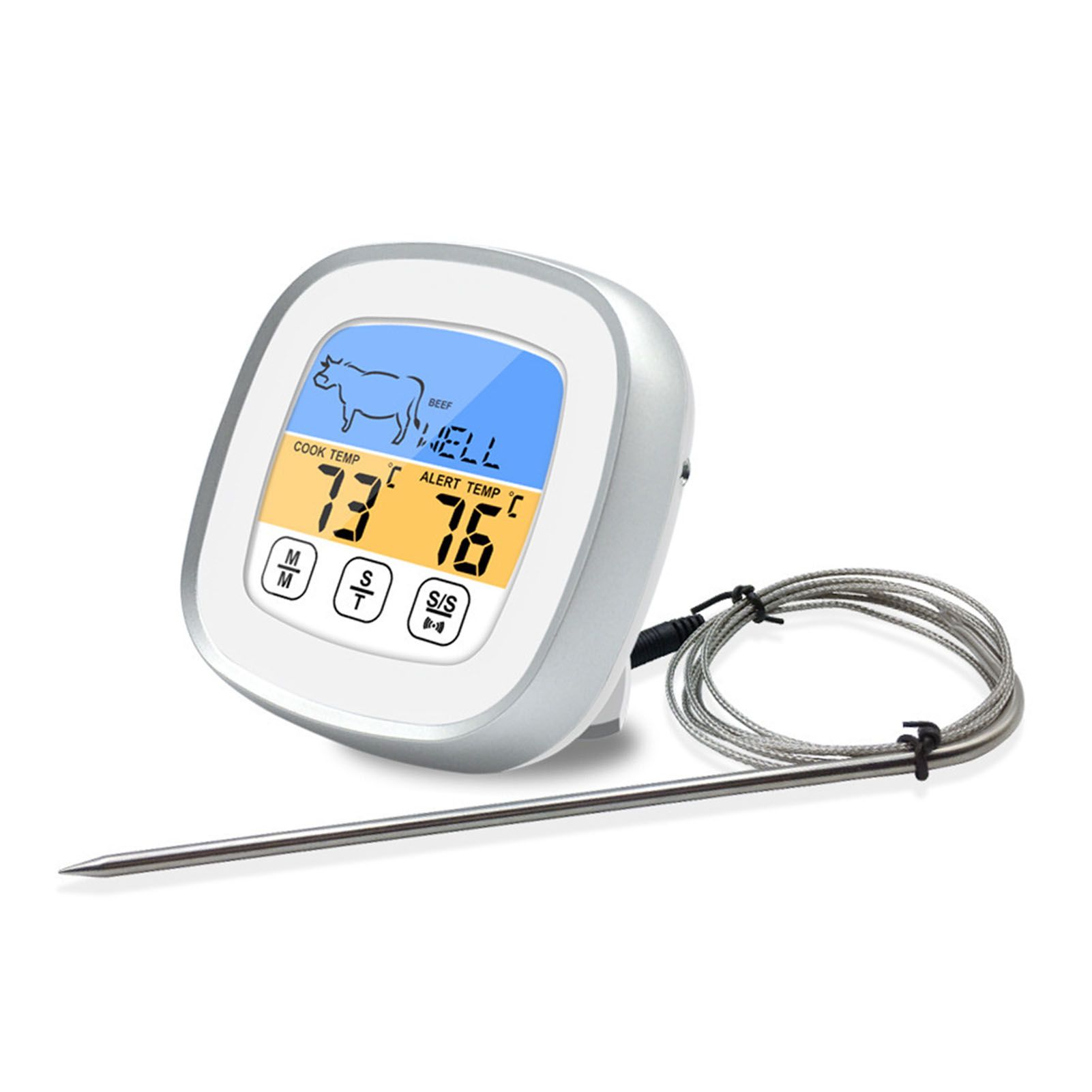 Digital Timer Thermometer Touch Screen Stainless Steel Meat Thermometer for Kitchen BBQ White - Image 3