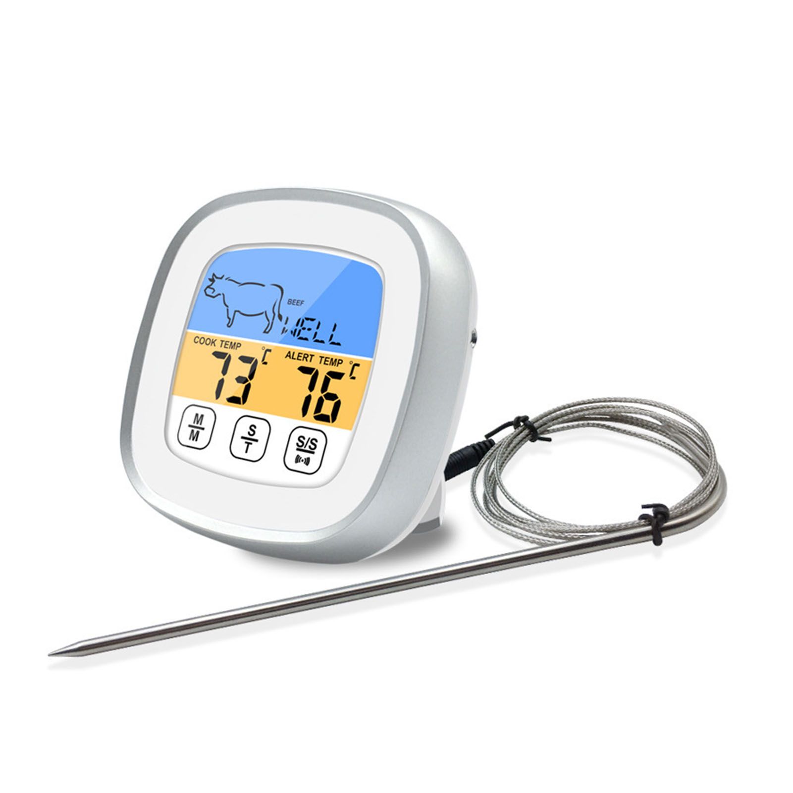 Digital Timer Thermometer Touch Screen Stainless Steel Meat Thermometer for Kitchen BBQ White - Image 4