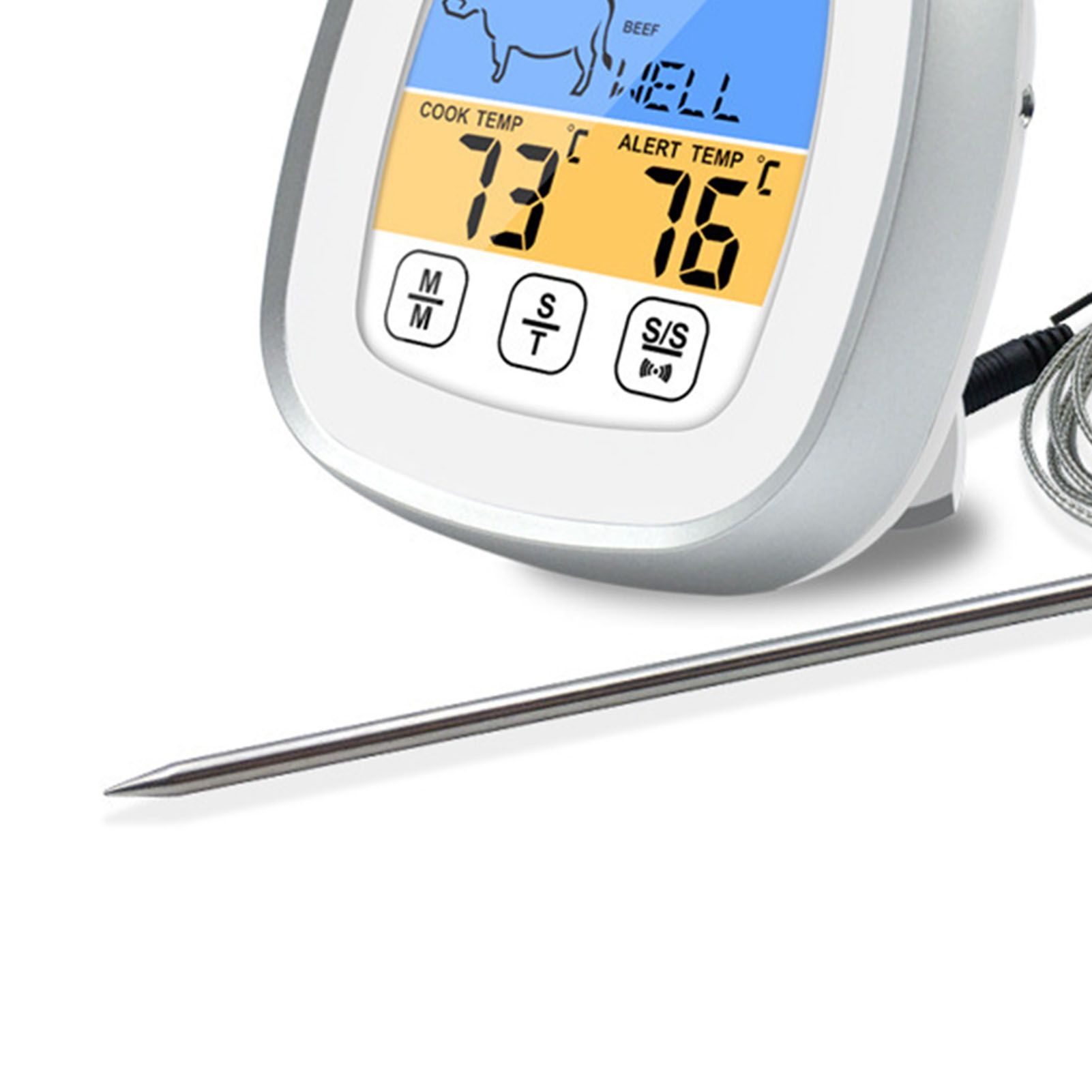 Digital Timer Thermometer Touch Screen Stainless Steel Meat Thermometer for Kitchen BBQ White - Image 7