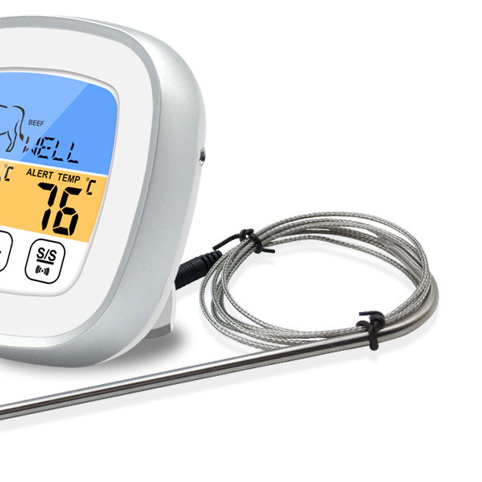 Digital Timer Thermometer Touch Screen Stainless Steel Meat Thermometer for Kitchen BBQ White - Image 8