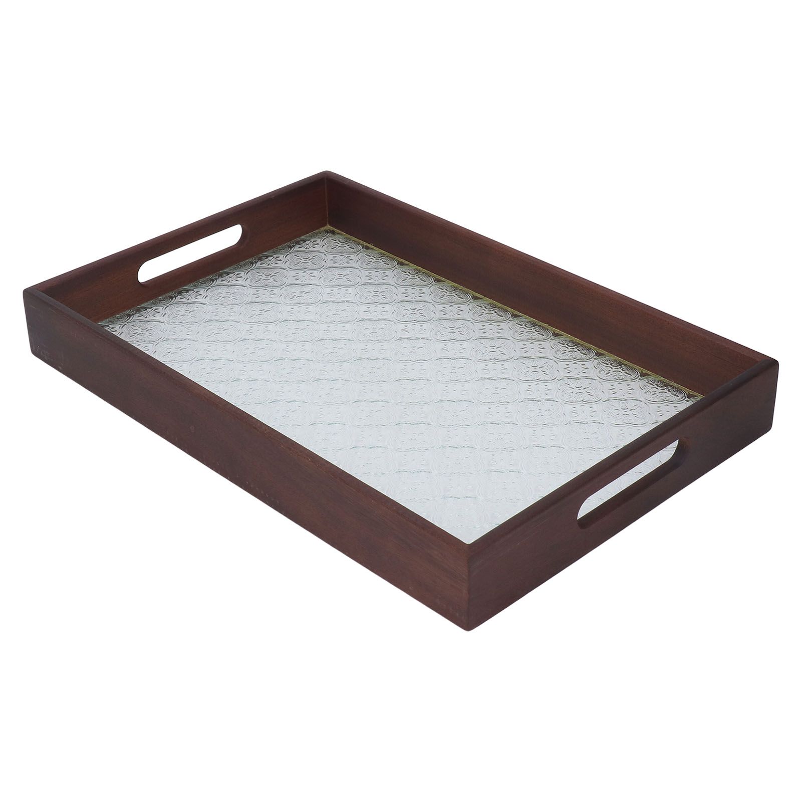 Serving Tray Walnut Wood Vintage Glass Cake Bread Breakfast Snack Plate Elegant Rectangle Tray - Image 1