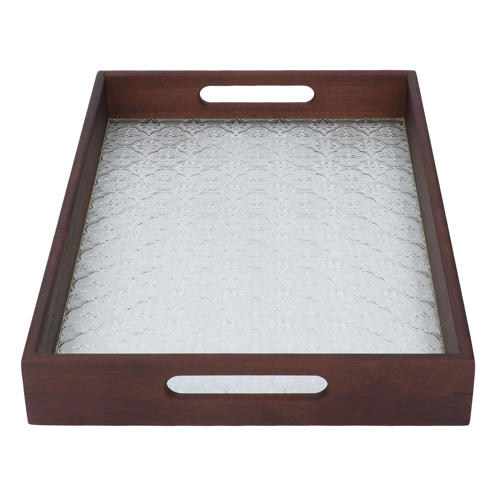 Serving Tray Walnut Wood Vintage Glass Cake Bread Breakfast Snack Plate Elegant Rectangle Tray - Image 2