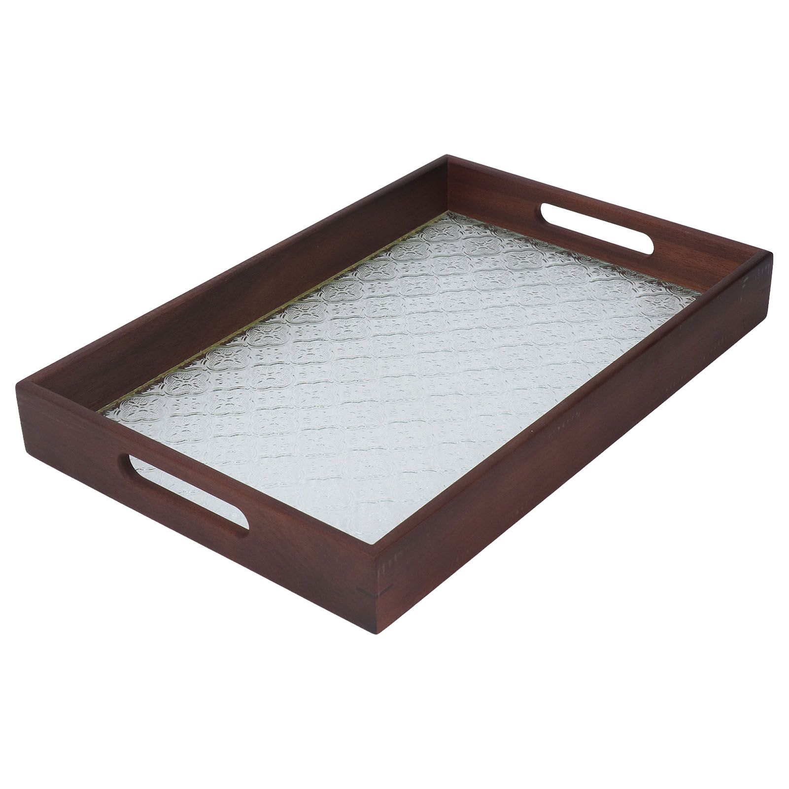 Serving Tray Walnut Wood Vintage Glass Cake Bread Breakfast Snack Plate Elegant Rectangle Tray - Image 3