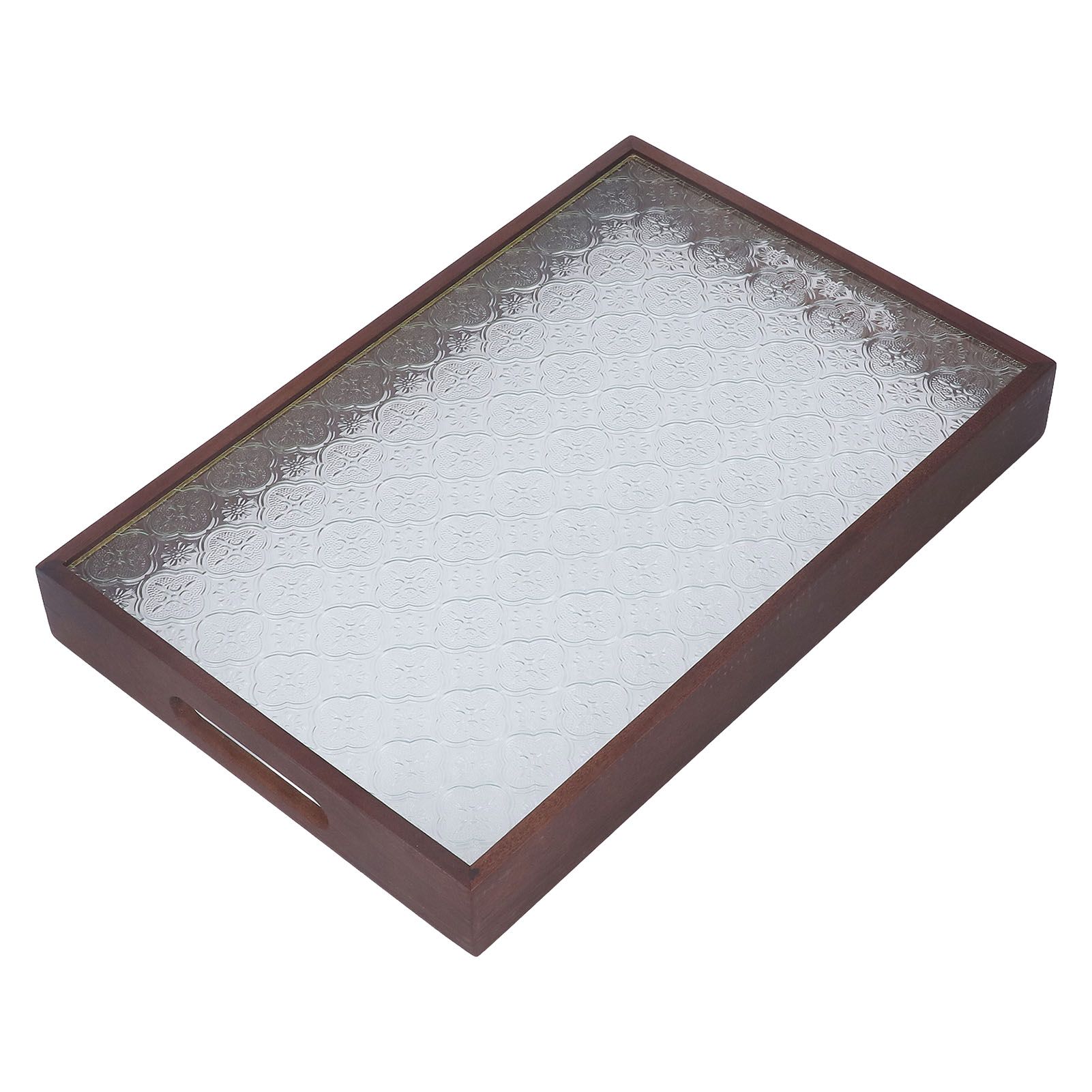 Serving Tray Walnut Wood Vintage Glass Cake Bread Breakfast Snack Plate Elegant Rectangle Tray - Image 4