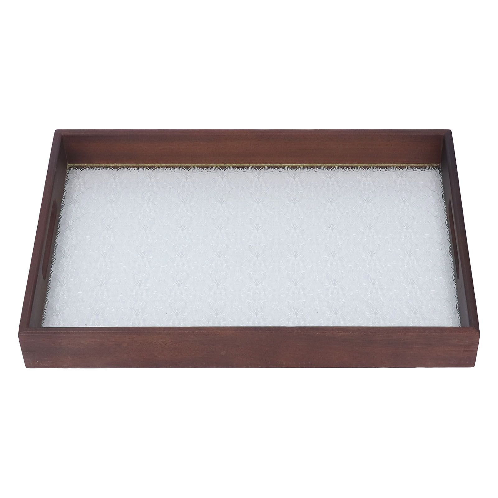 Serving Tray Walnut Wood Vintage Glass Cake Bread Breakfast Snack Plate Elegant Rectangle Tray - Image 5