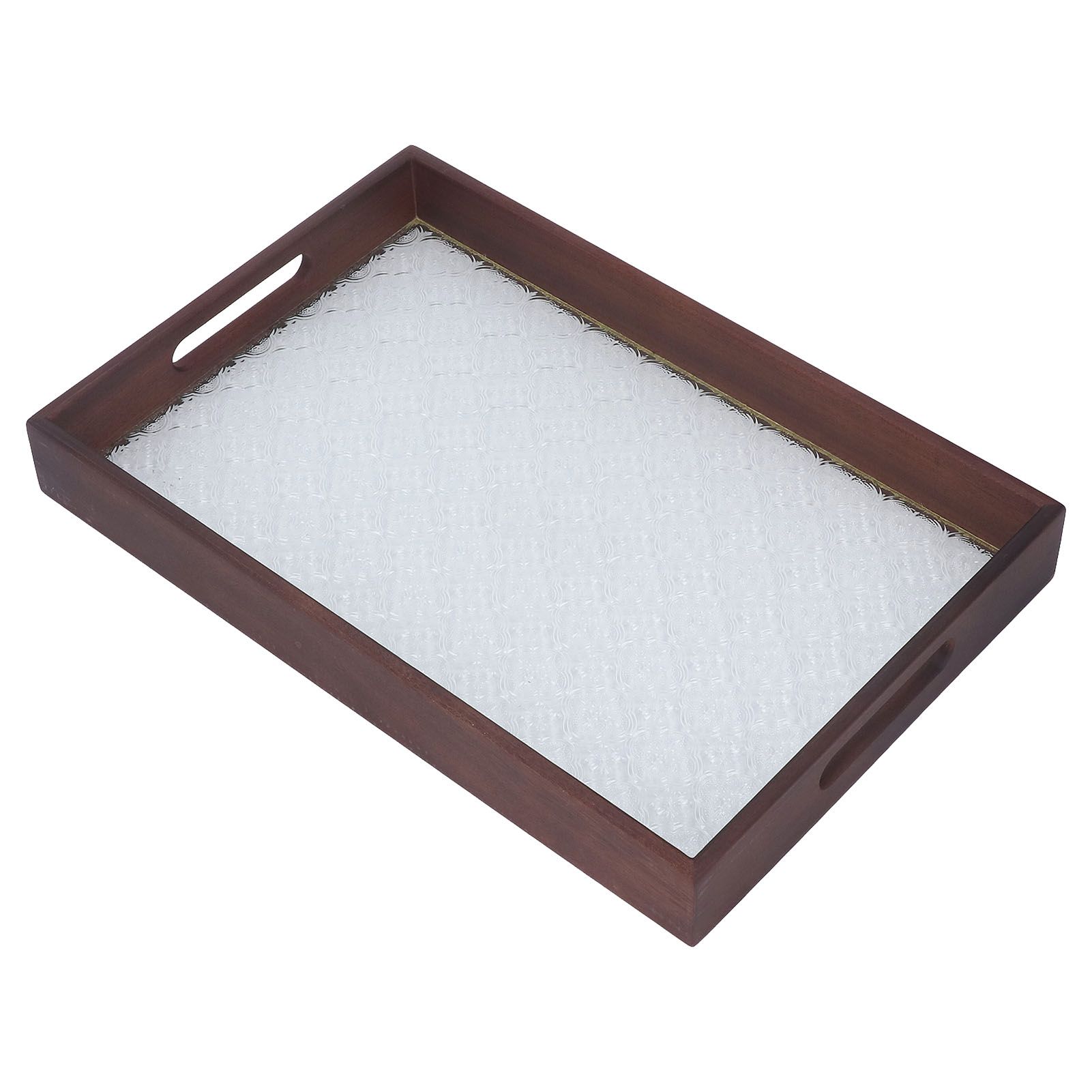 Serving Tray Walnut Wood Vintage Glass Cake Bread Breakfast Snack Plate Elegant Rectangle Tray - Image 7