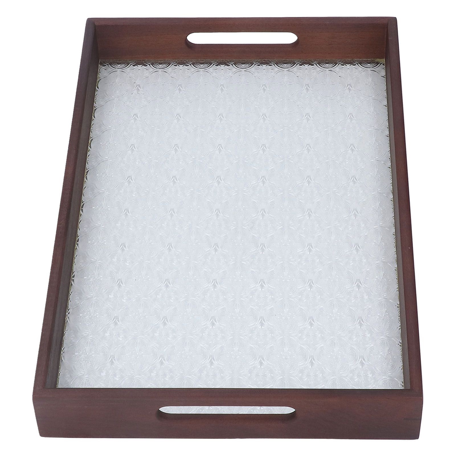 Serving Tray Walnut Wood Vintage Glass Cake Bread Breakfast Snack Plate Elegant Rectangle Tray - Image 8