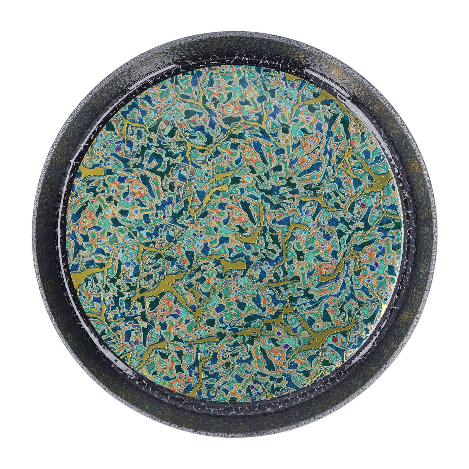 Small Tea Tray Complex Pattern Round Alloy Decorative Tea Serving Tray for Home Patio Porch Deck Green - Image 5