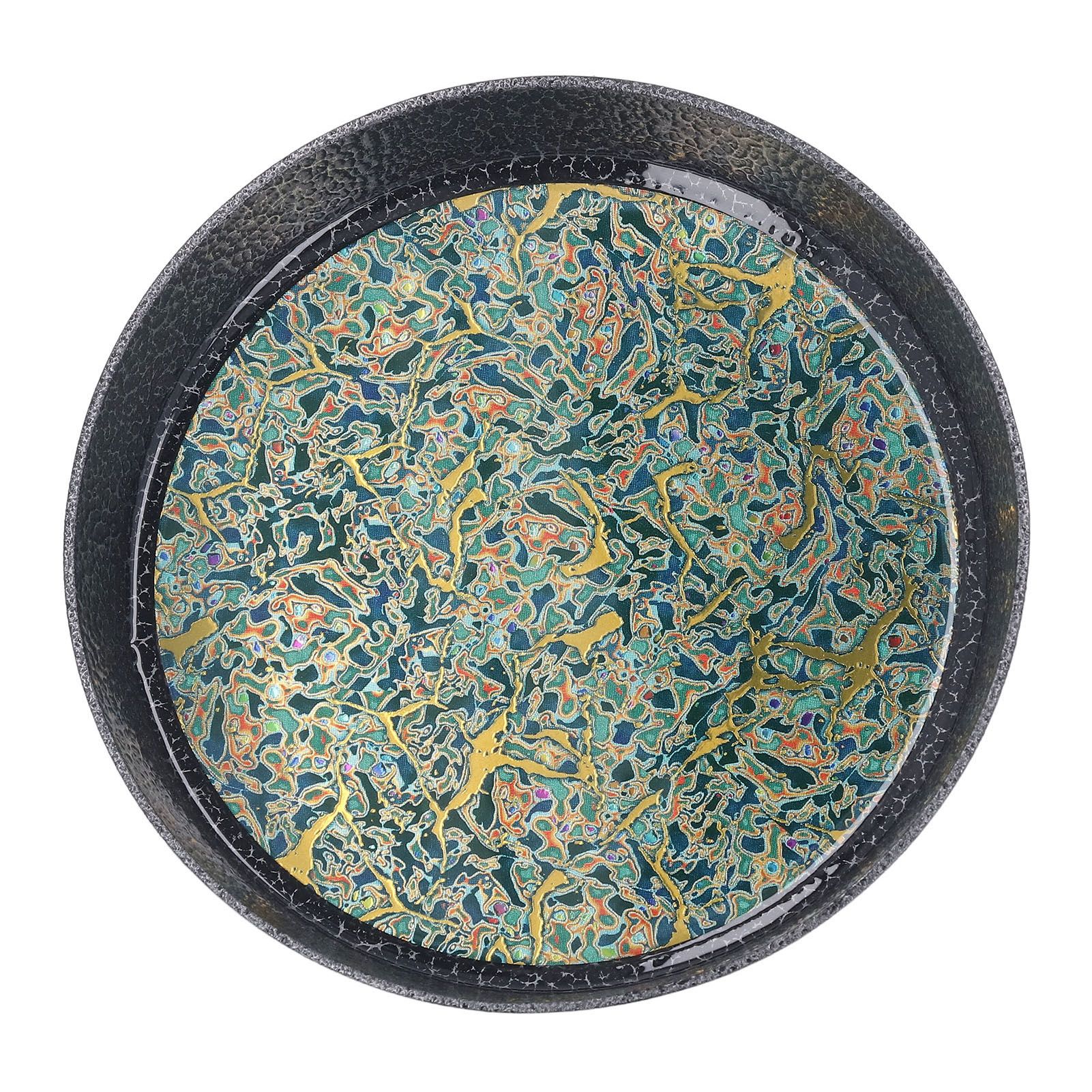 Small Tea Tray Complex Pattern Round Alloy Decorative Tea Serving Tray for Home Patio Porch Deck Green - Image 6