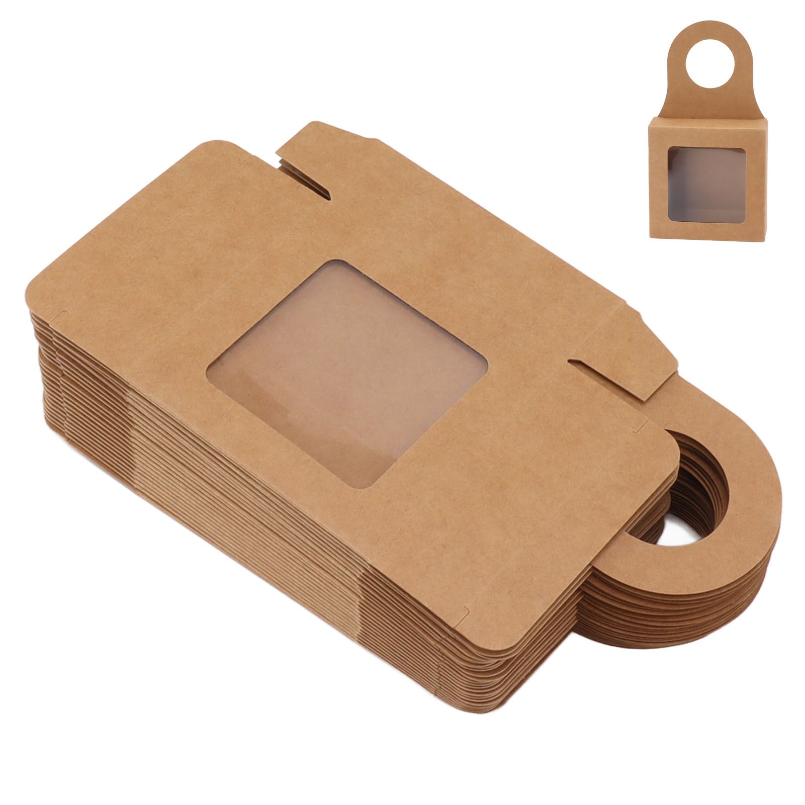 25 Count Kraft Paper Wine Bottle Box with Hanging Hook Window Foldable Kraft Gift Boxes - Image 1