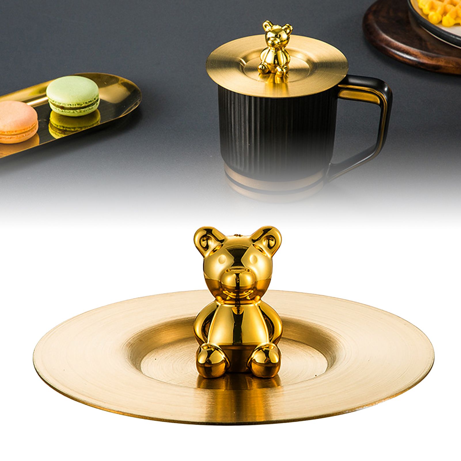 Cute Bear Cup Cover Stainless Steel Dustproof Rounded Edges Glossy Surface Artistic Cup Lid for Mug Glass Cup Gold - Image 6