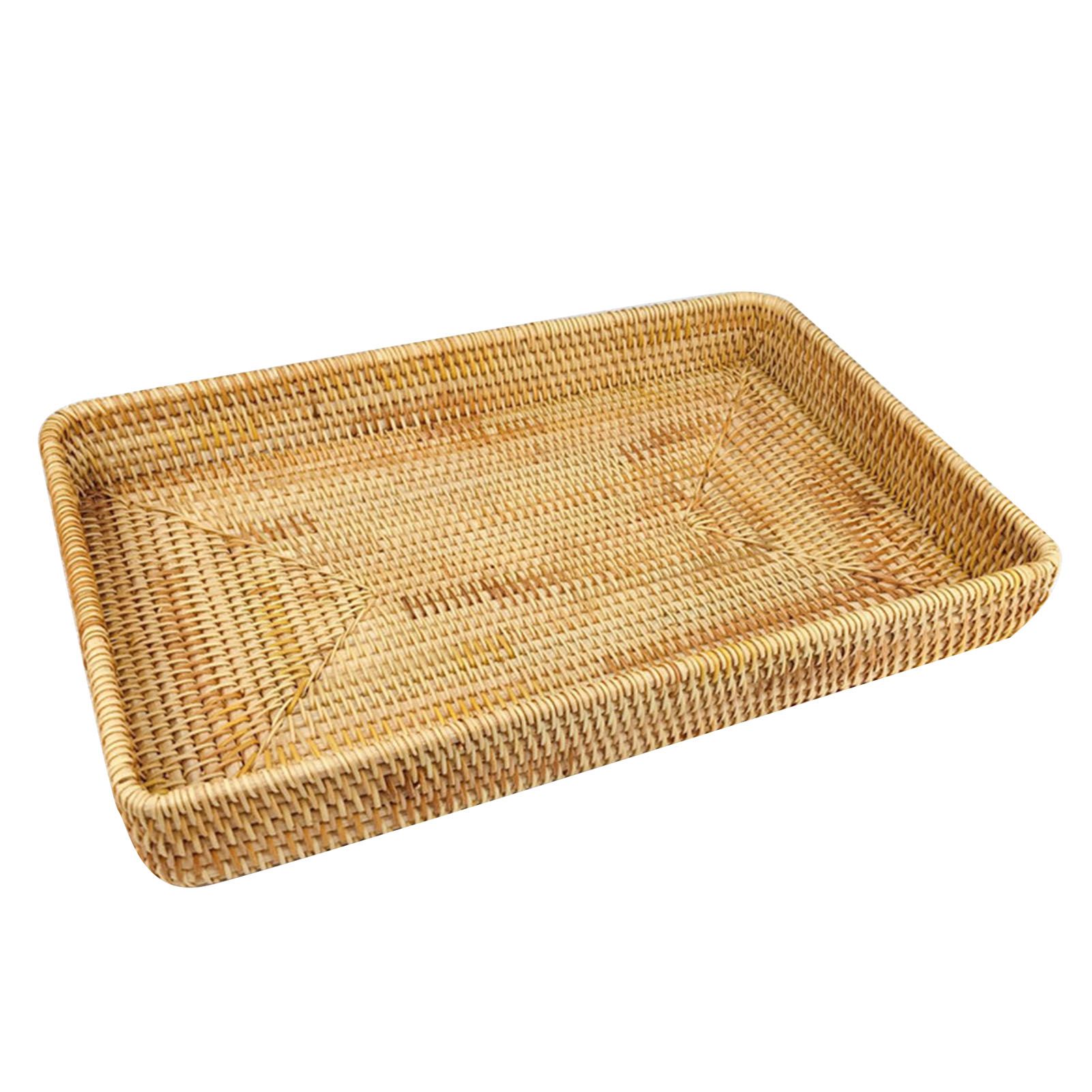 Rattan Tray Tabletop Organization Hand Woven Snack Storage Basket Multifunctional Serving Tray L - Image 1