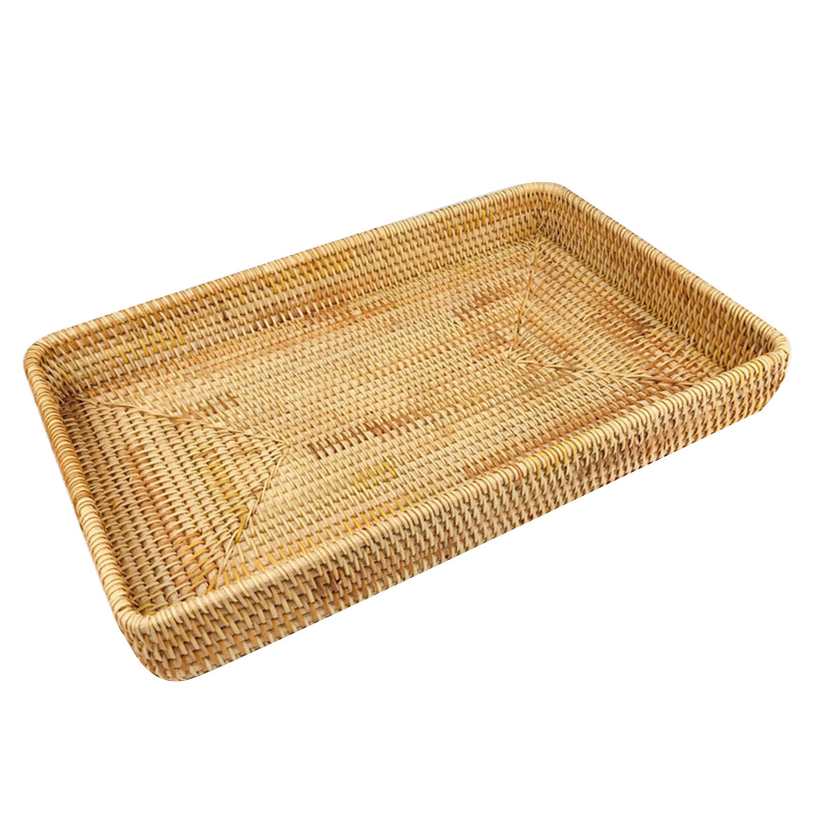 Rattan Tray Tabletop Organization Hand Woven Snack Storage Basket Multifunctional Serving Tray L - Image 2