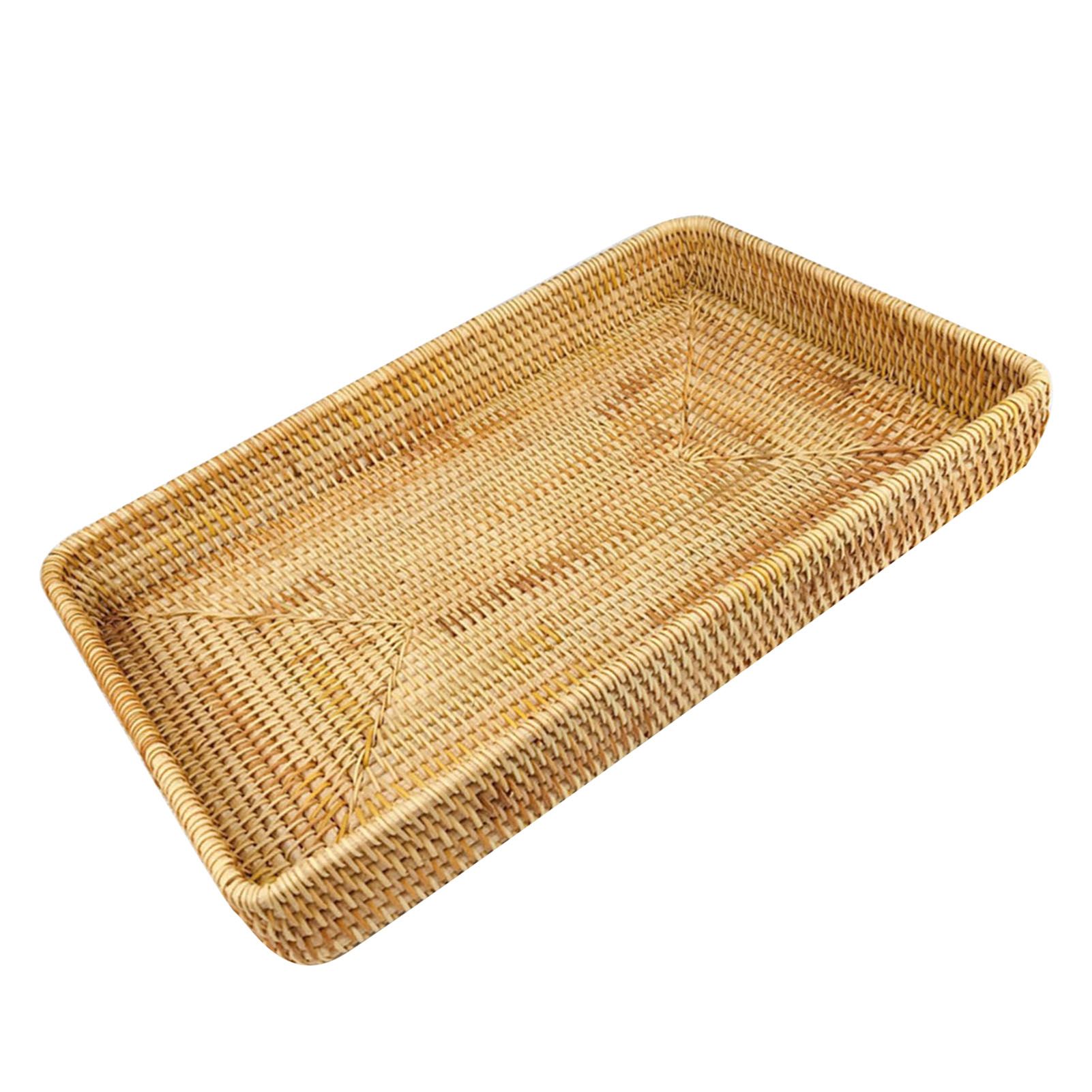 Rattan Tray Tabletop Organization Hand Woven Snack Storage Basket Multifunctional Serving Tray L - Image 3